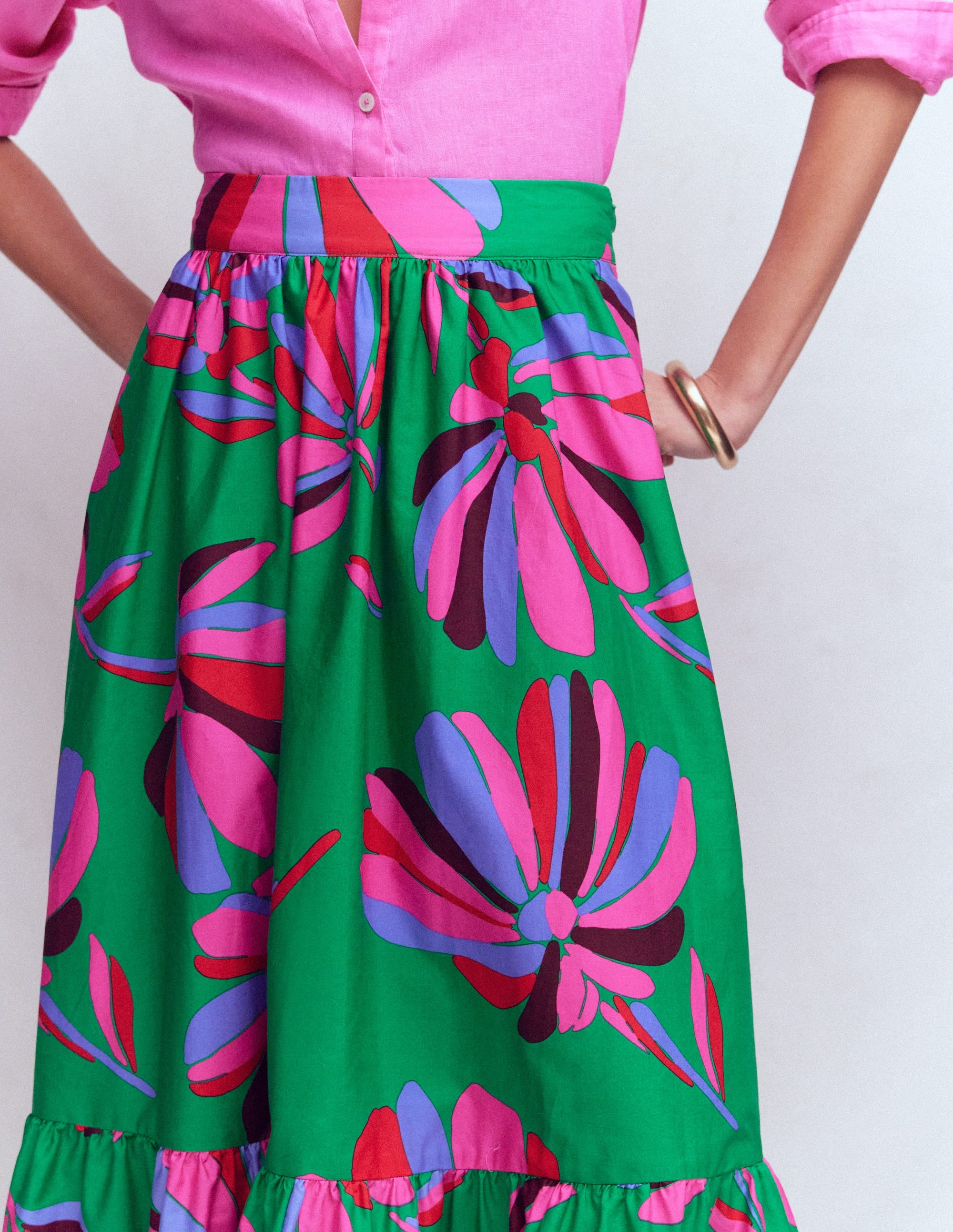 Abigail Poplin Maxi Skirt-Green, Daisy Cascade - Image 2