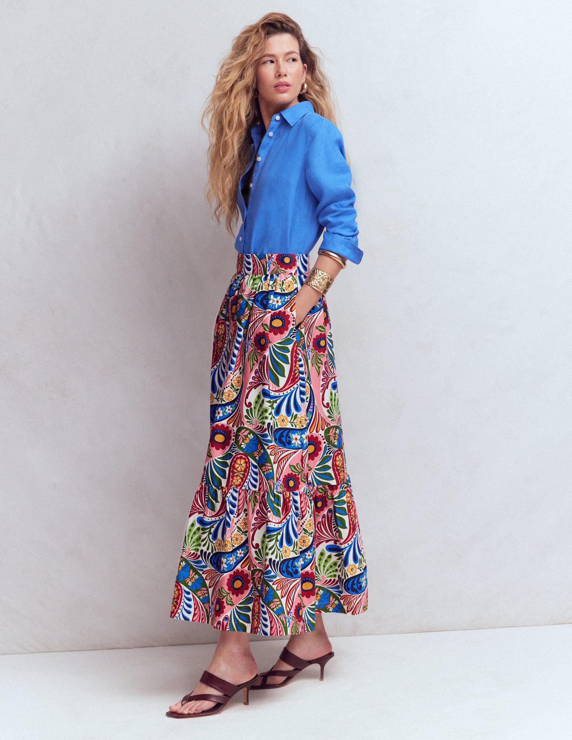Abigail Poplin Maxi Skirt-Multi, Enchanted Paisley - Image 1