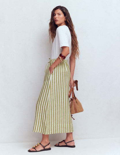 Layla Linen Skirt-Green Stripe-1