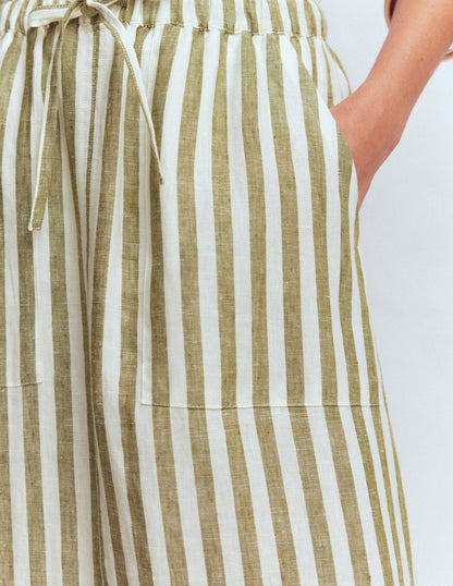 Layla Linen Skirt-Green Stripe-2