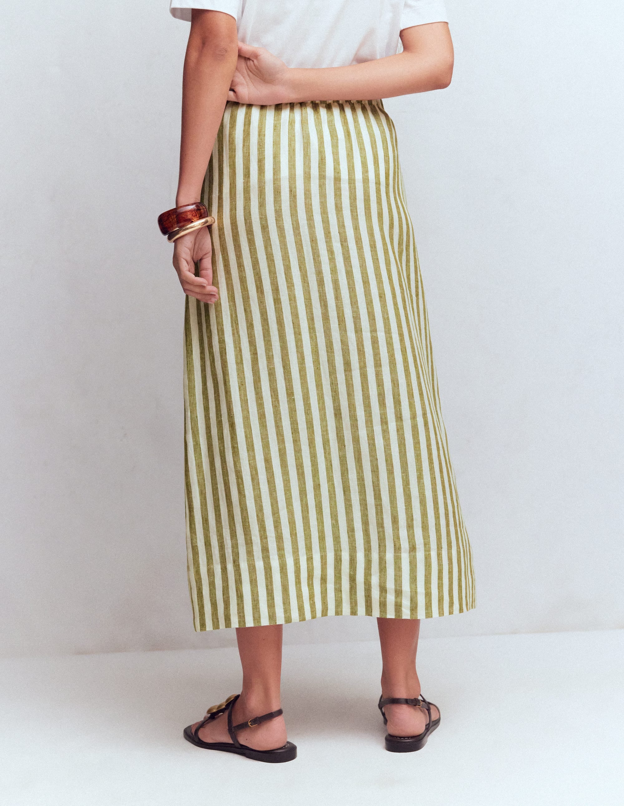 Layla Linen Skirt-Green Stripe - Image 3