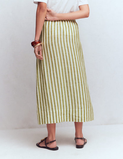Layla Linen Skirt-Green Stripe-3