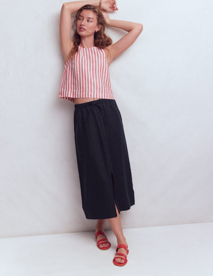Layla Linen Skirt-Navy