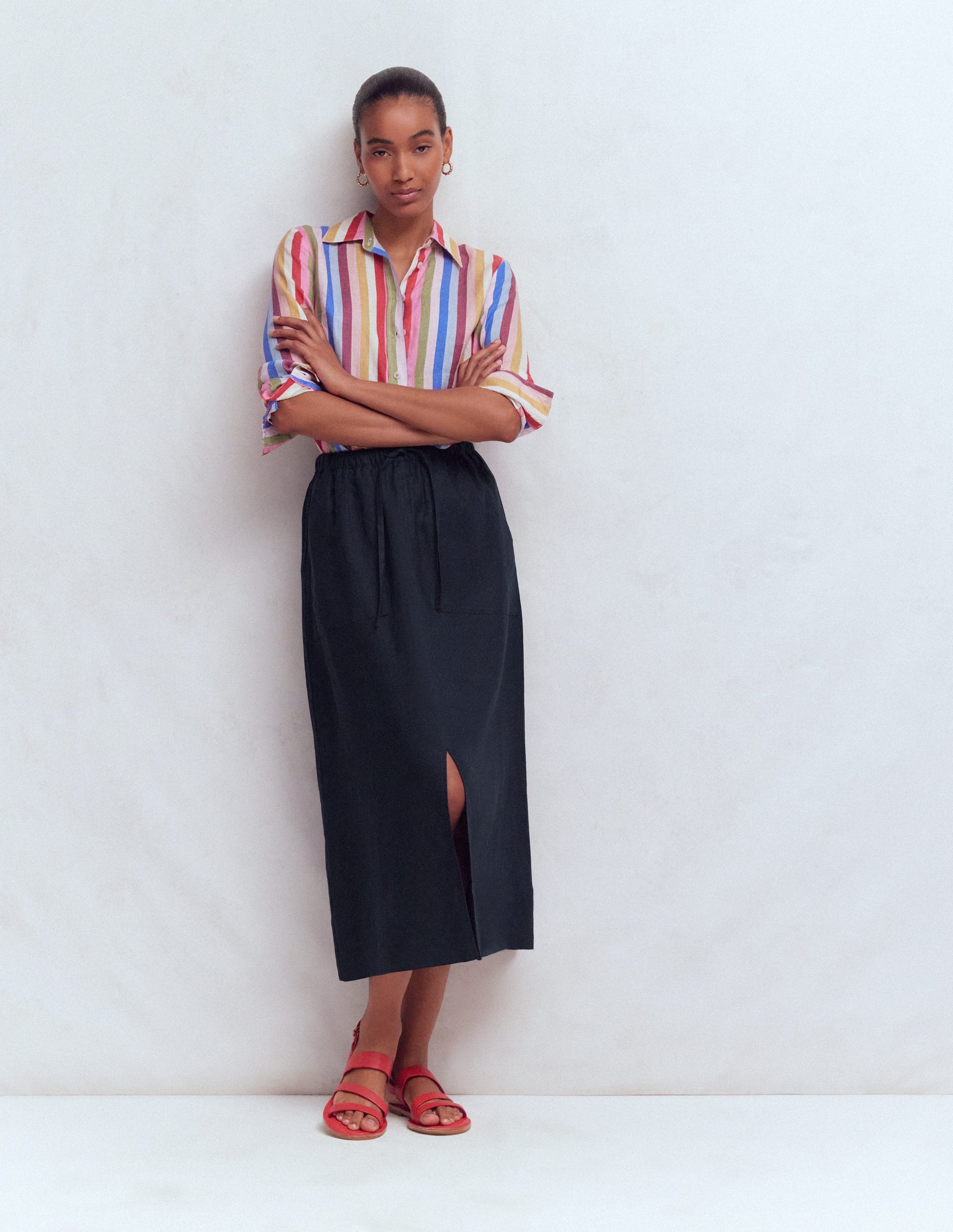 Layla Linen Skirt-Navy-1