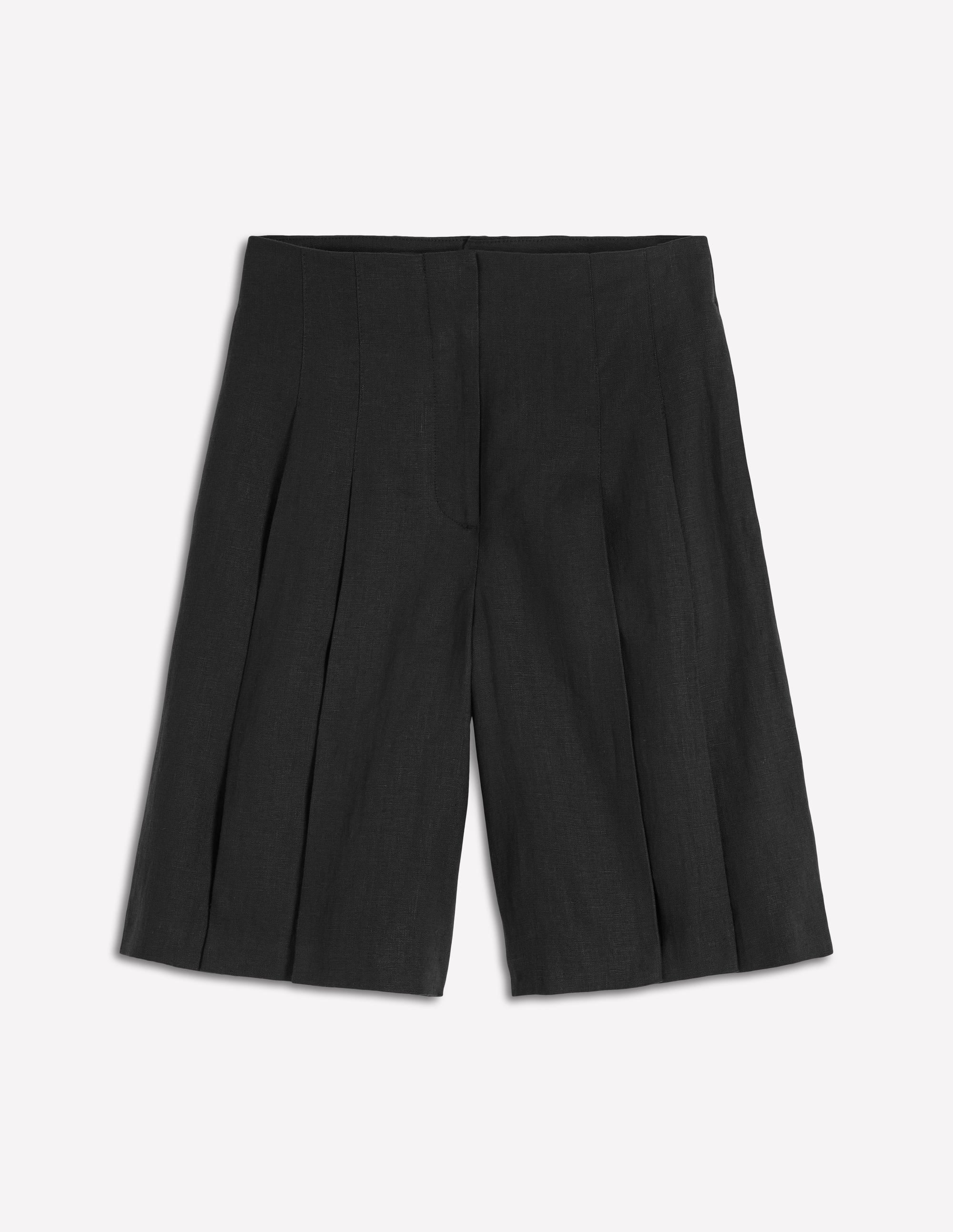 Highbury Pleated Linen Shorts-Black - Image 5