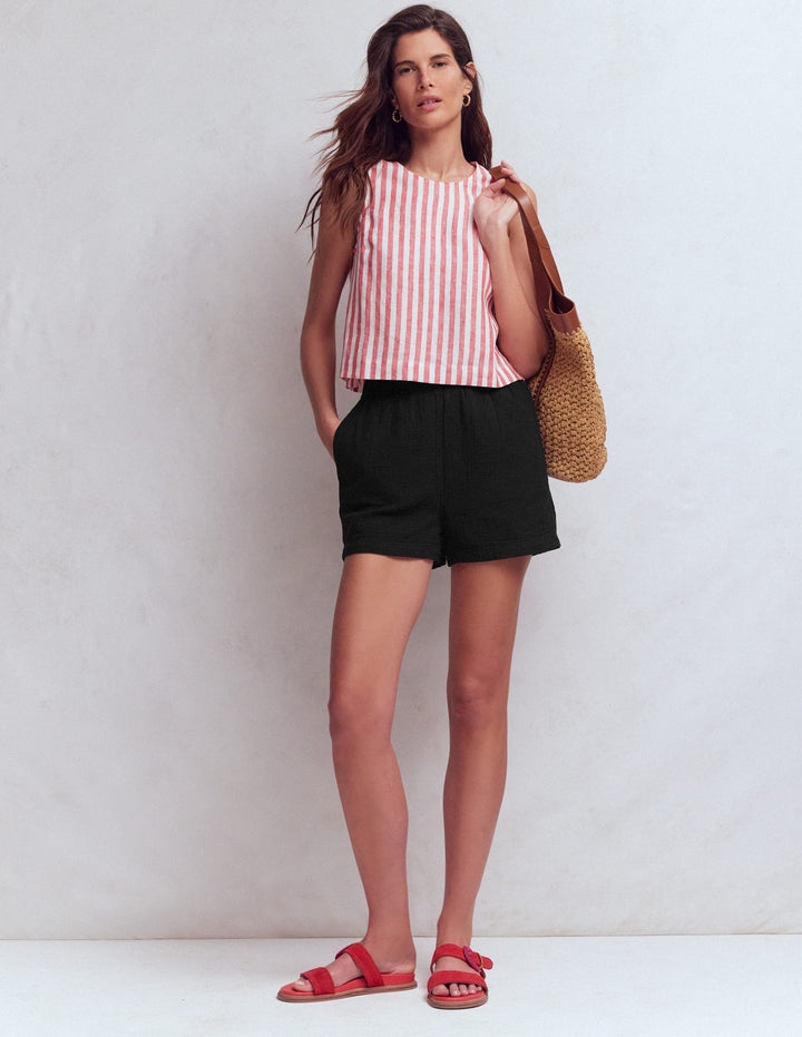 Pull-on Double Cloth Shorts-Black