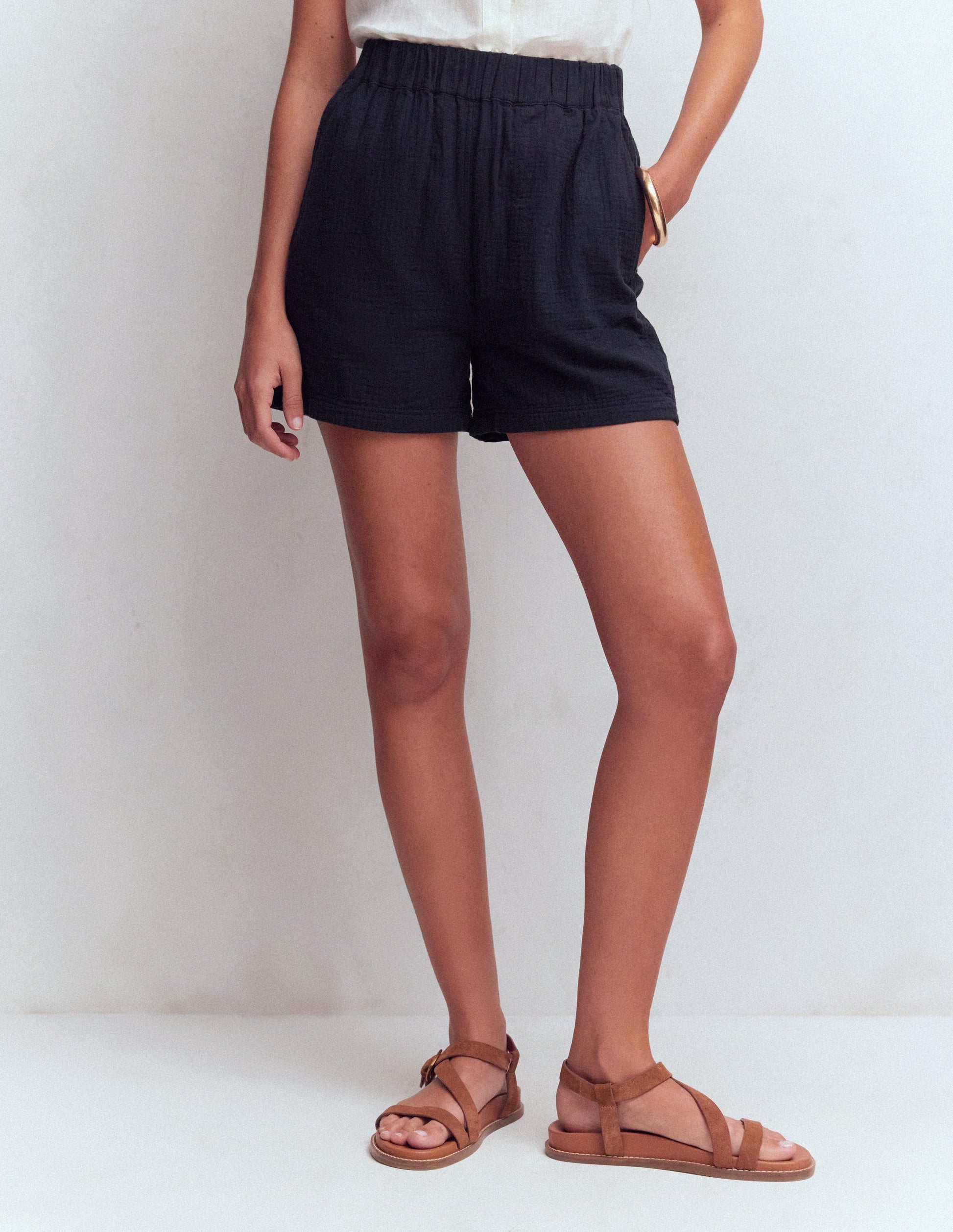 Pull On Double Cloth Shorts-Navy-5