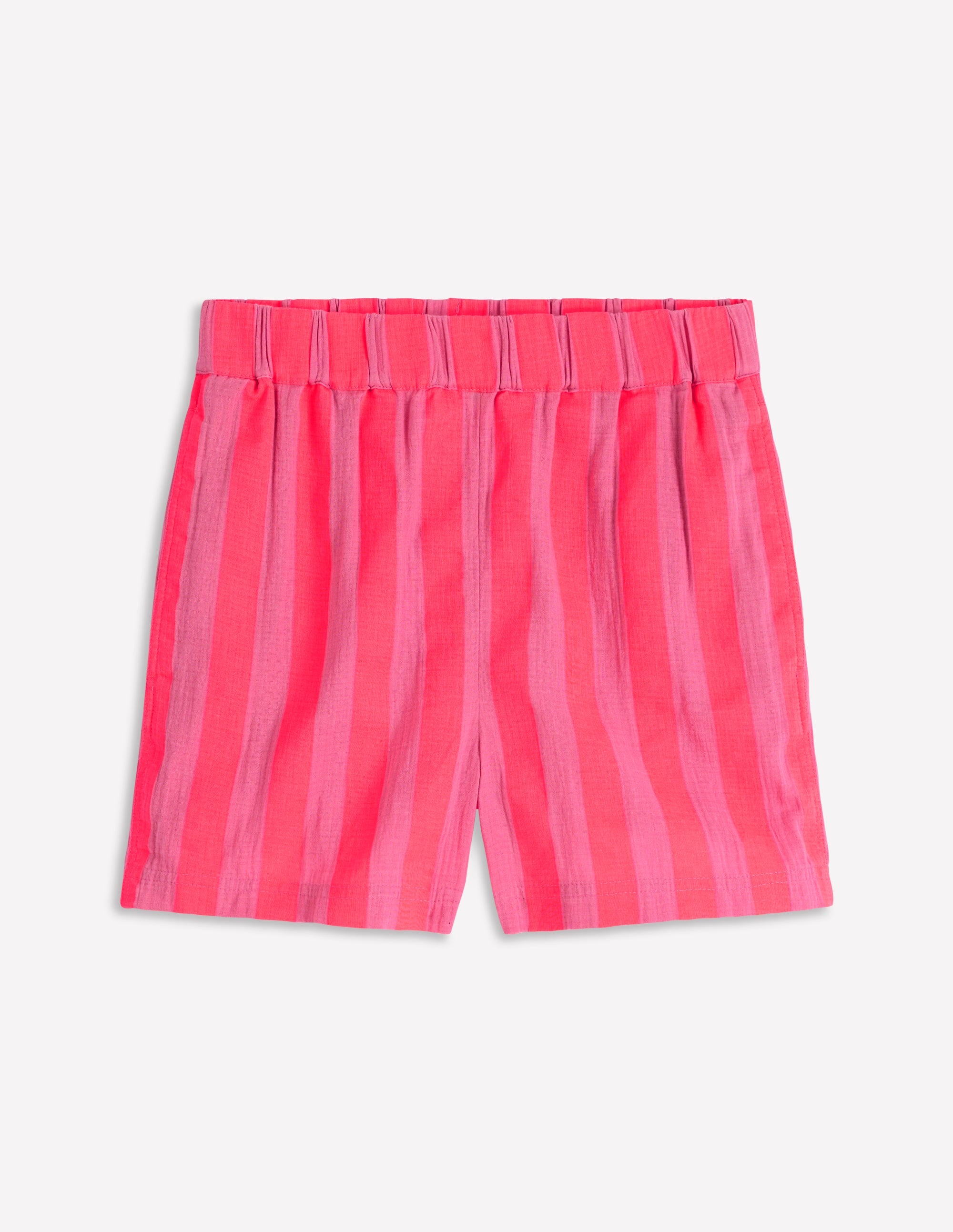 Pull On Double Cloth Shorts-Pink, Neon Coral Mid Stripe - Image 7