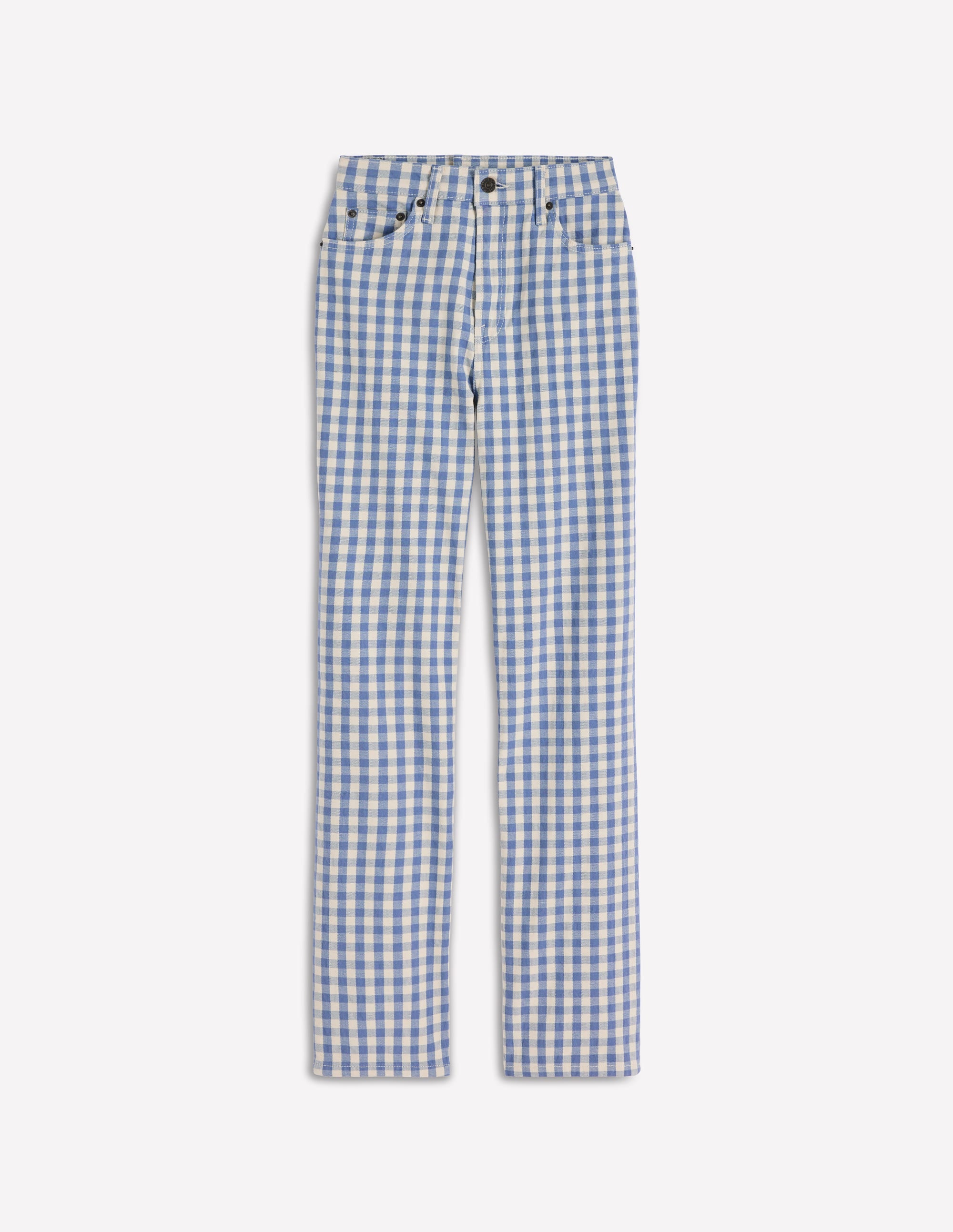 High Rise Straight Jeans-Blue Gingham - Image 6