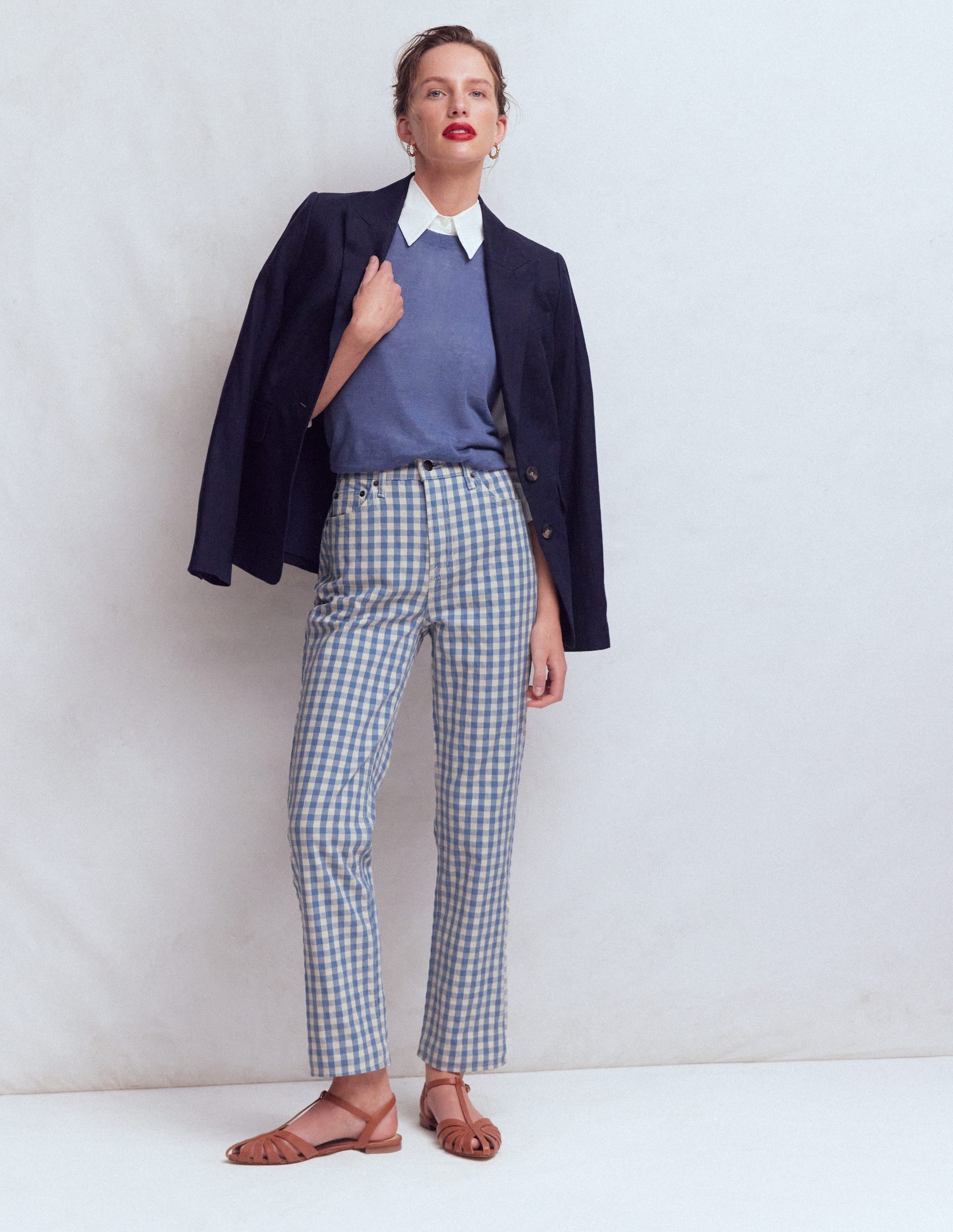 High Rise Straight Jeans-Blue Gingham - Image 5