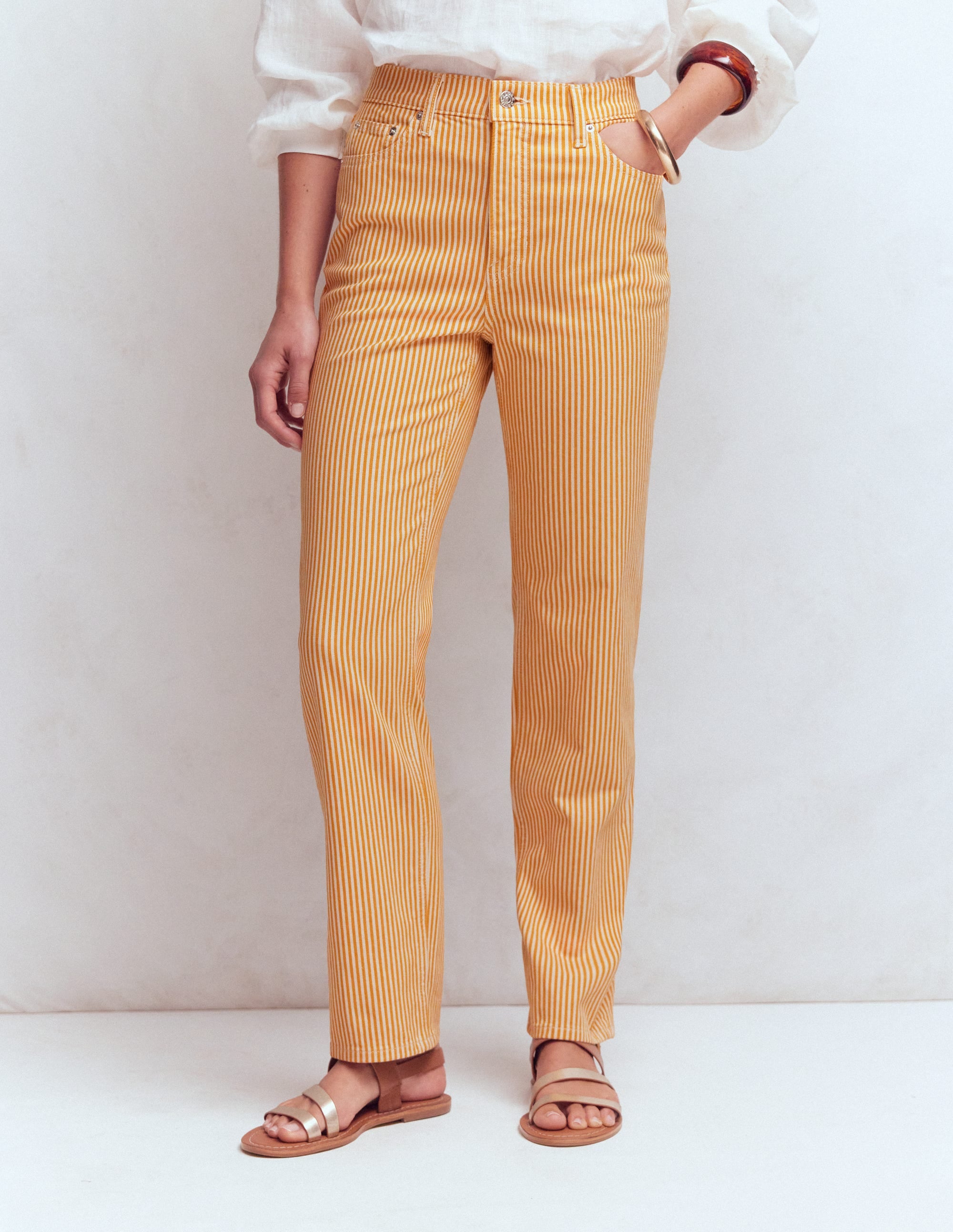High Rise Straight Jeans-Yellow Stripe - Image 4