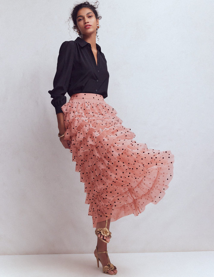 Tulle Tiered Skirt-Pink Painted Dot