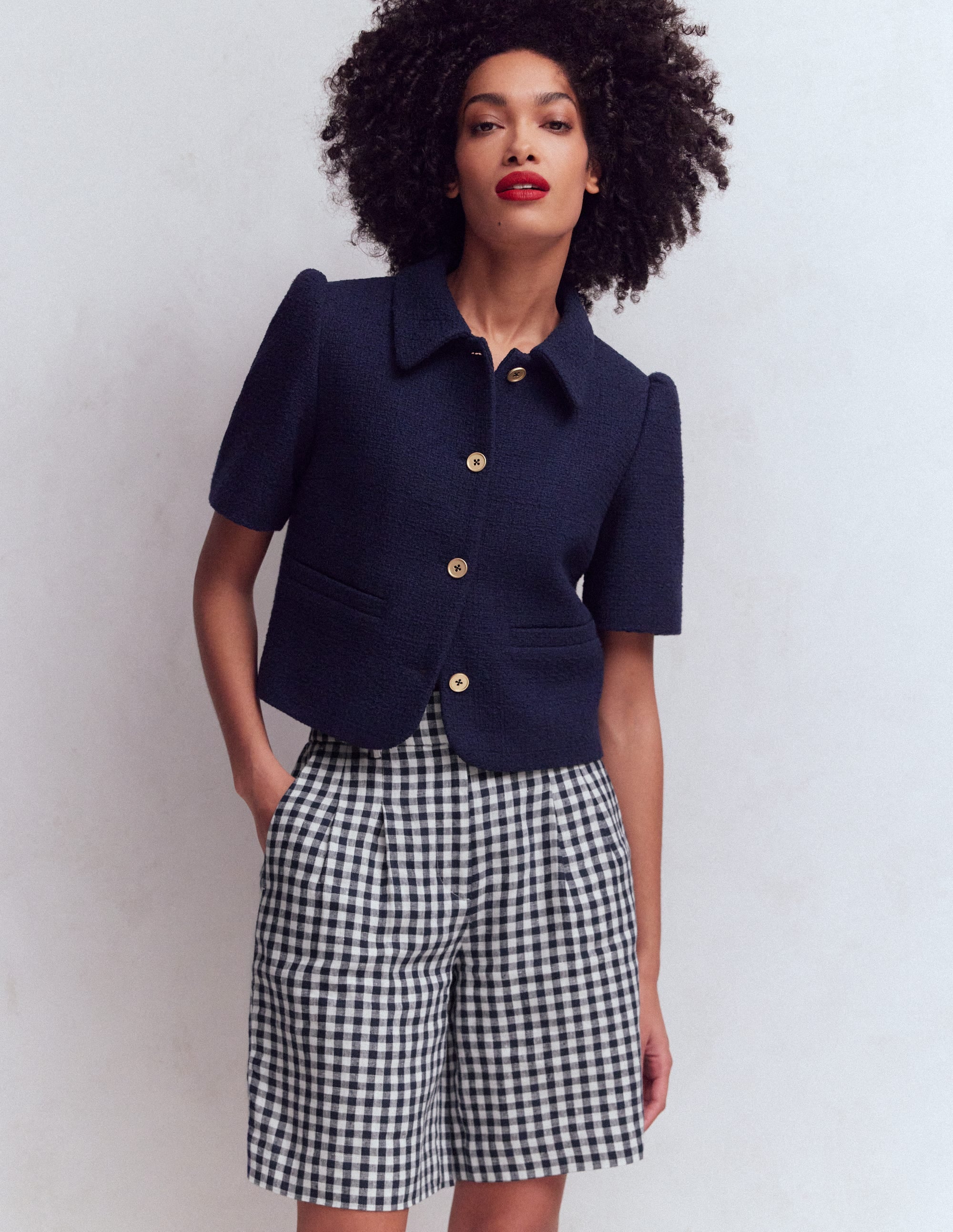 Kensington Linen Shorts-Navy Gingham - Image 1