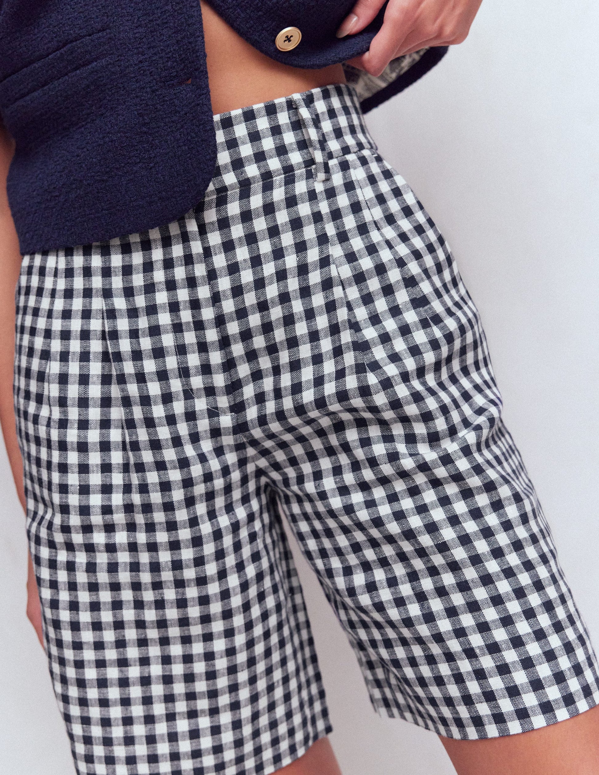 Kensington Linen Shorts-Navy Gingham-2