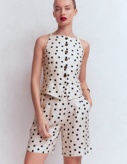 Kensington Linen Shorts-Ivory, Painted Dot