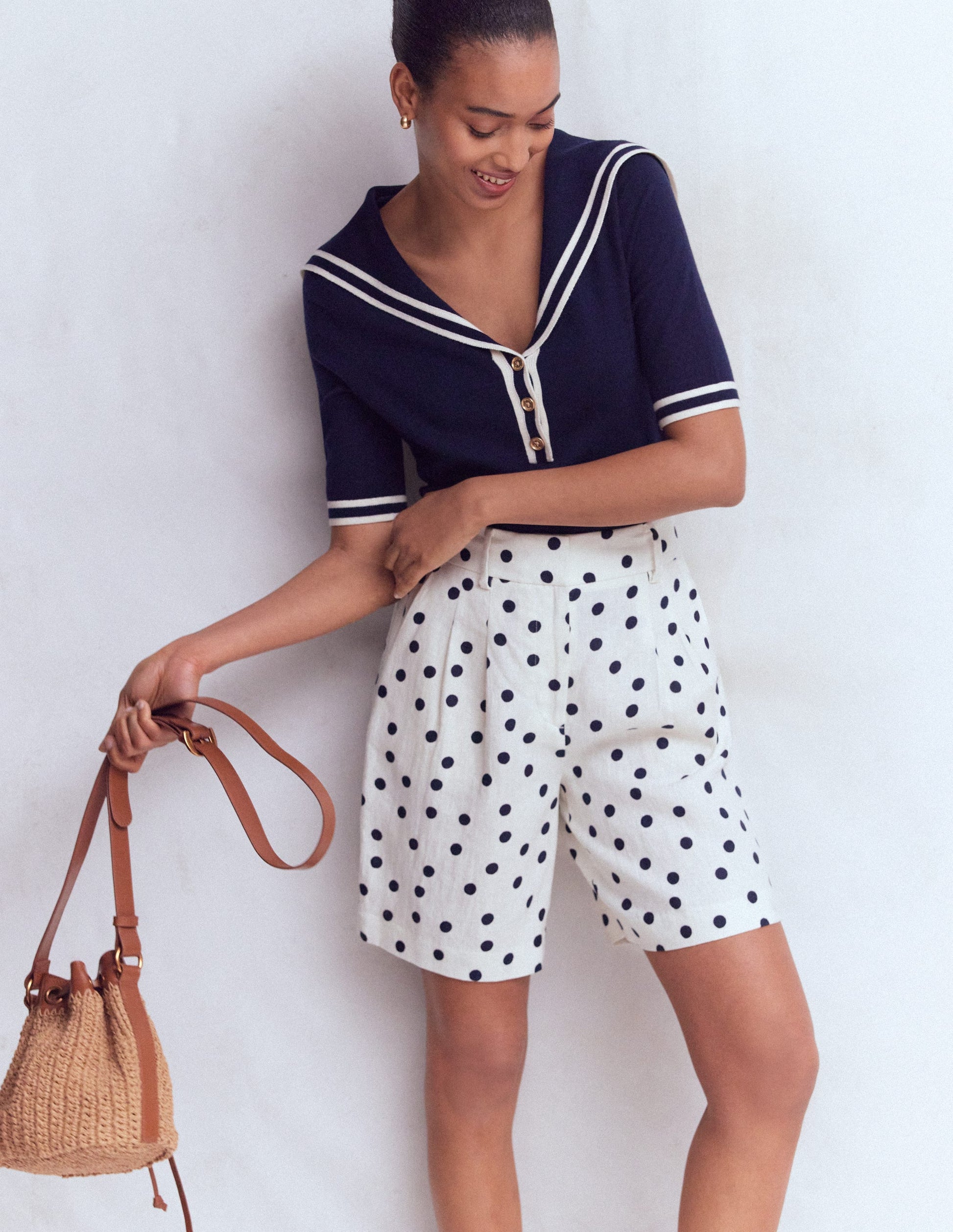 Kensington Linen Shorts-Ivory, Painted Dot-6