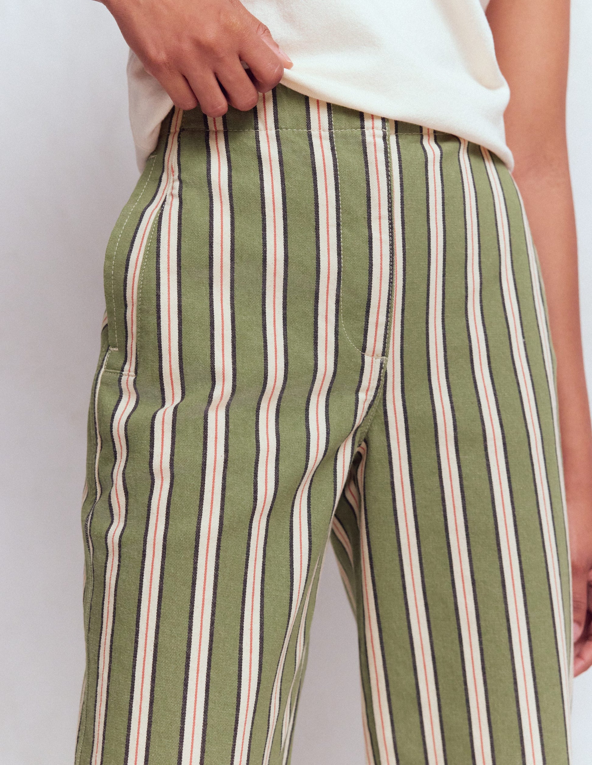 Barrel Leg Chino Trousers-Green, Navy, Pink Stripe-2