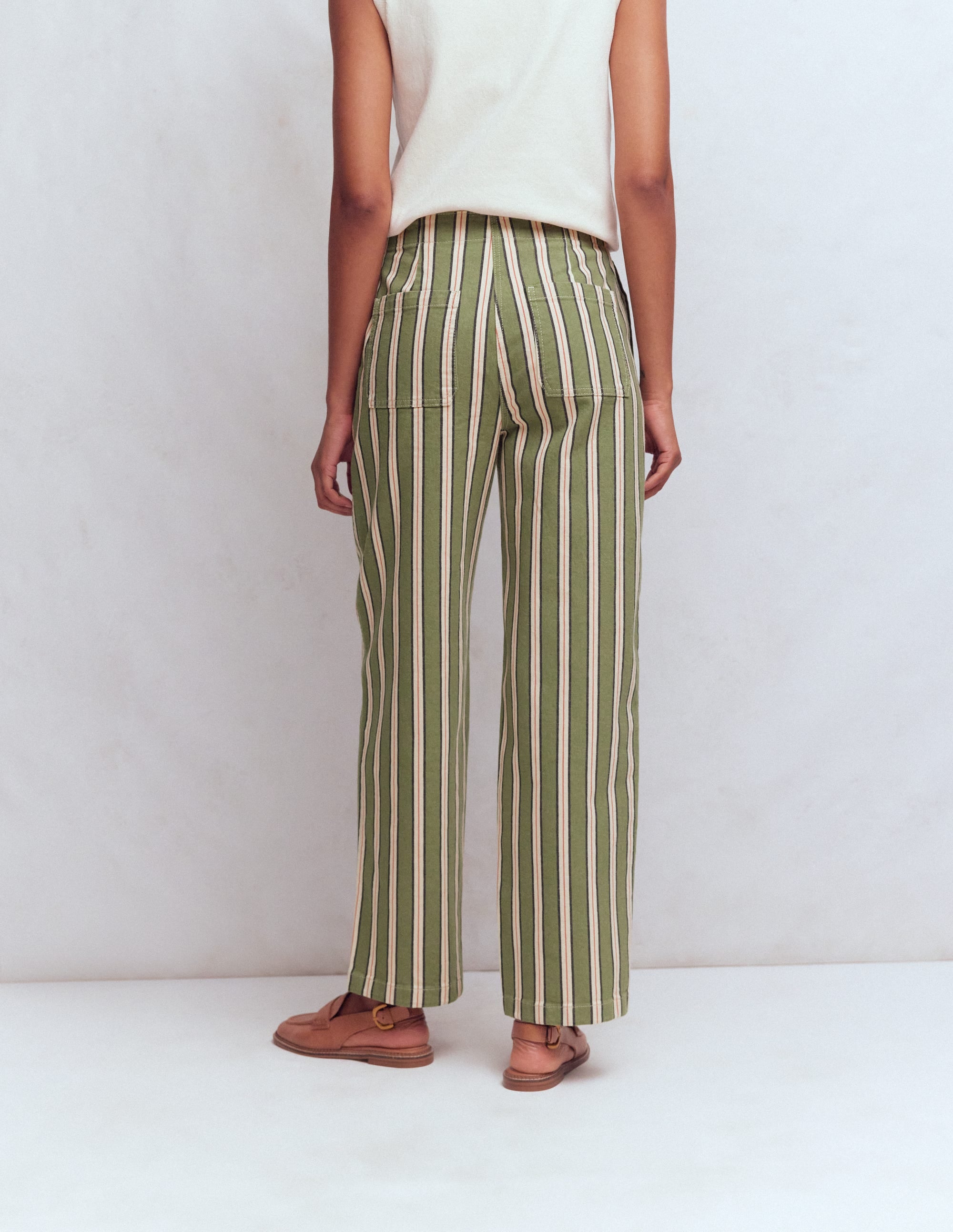 Barrel Leg Chino Trousers-Green, Navy, Pink Stripe - Image 3
