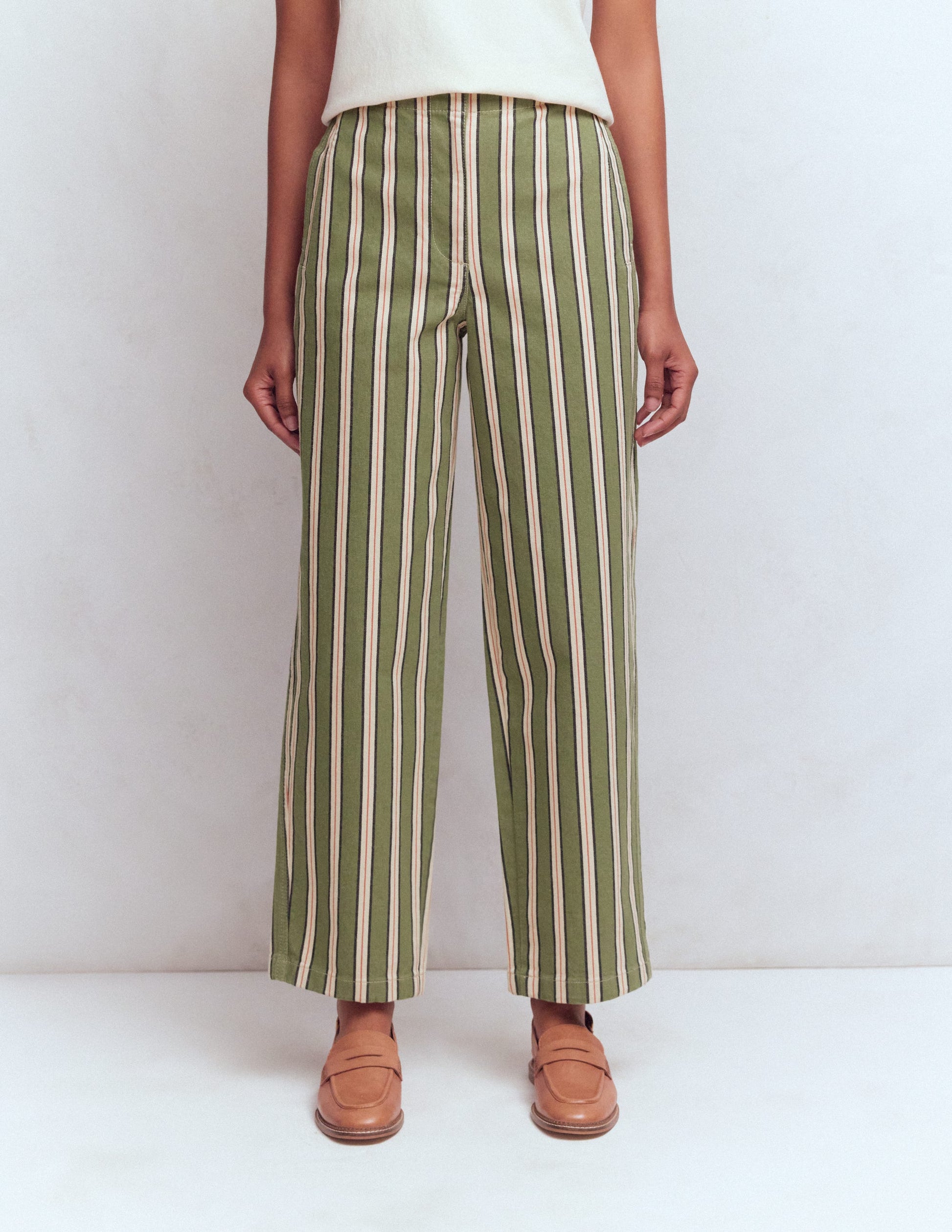 Barrel Leg Chino Trousers-Green, Navy, Pink Stripe-5