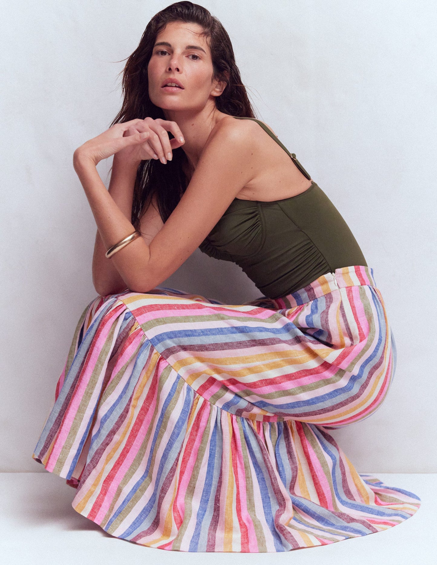 Abigail Linen Maxi Skirt-Multi Stripe