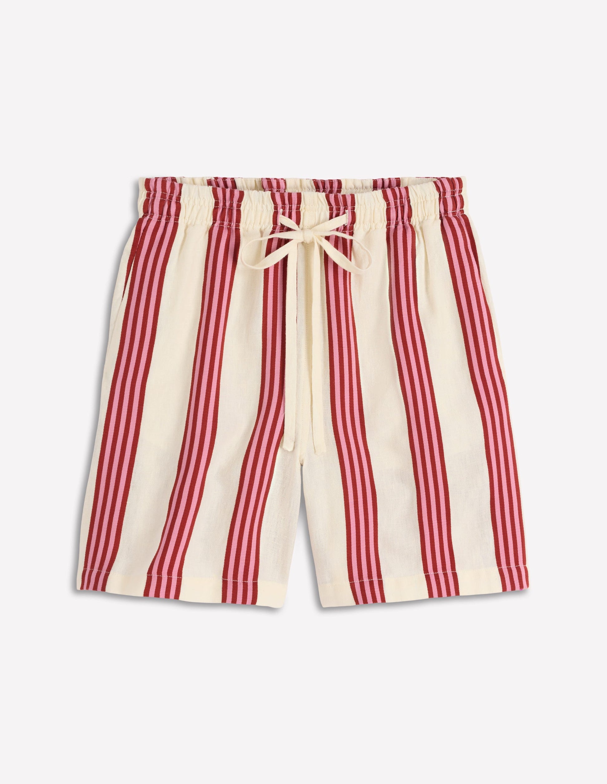 Islington Linen Shorts-Ivory, Brown, Pink Stripe-5