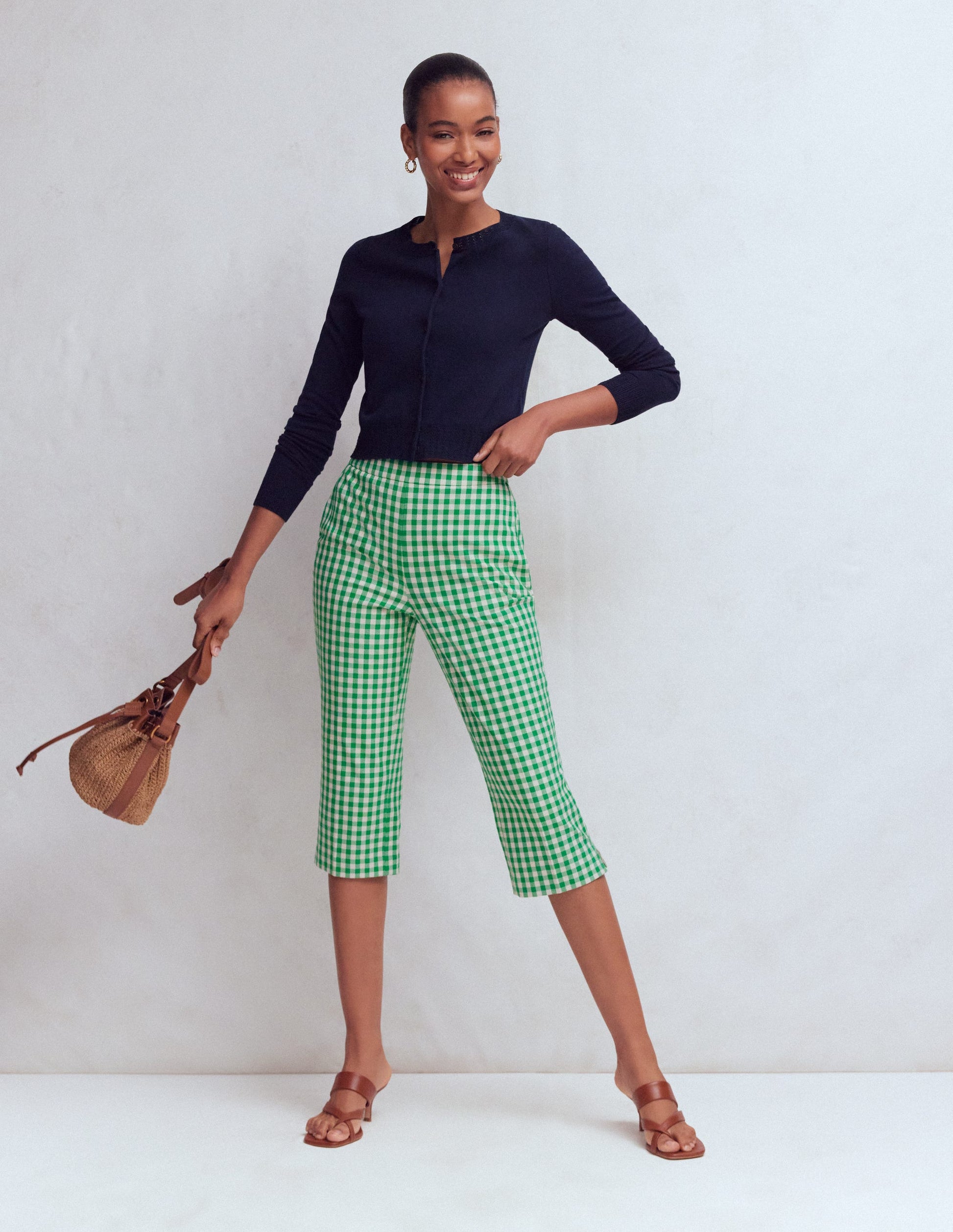 Capri Trousers-Rich Emerald, Gingham-2