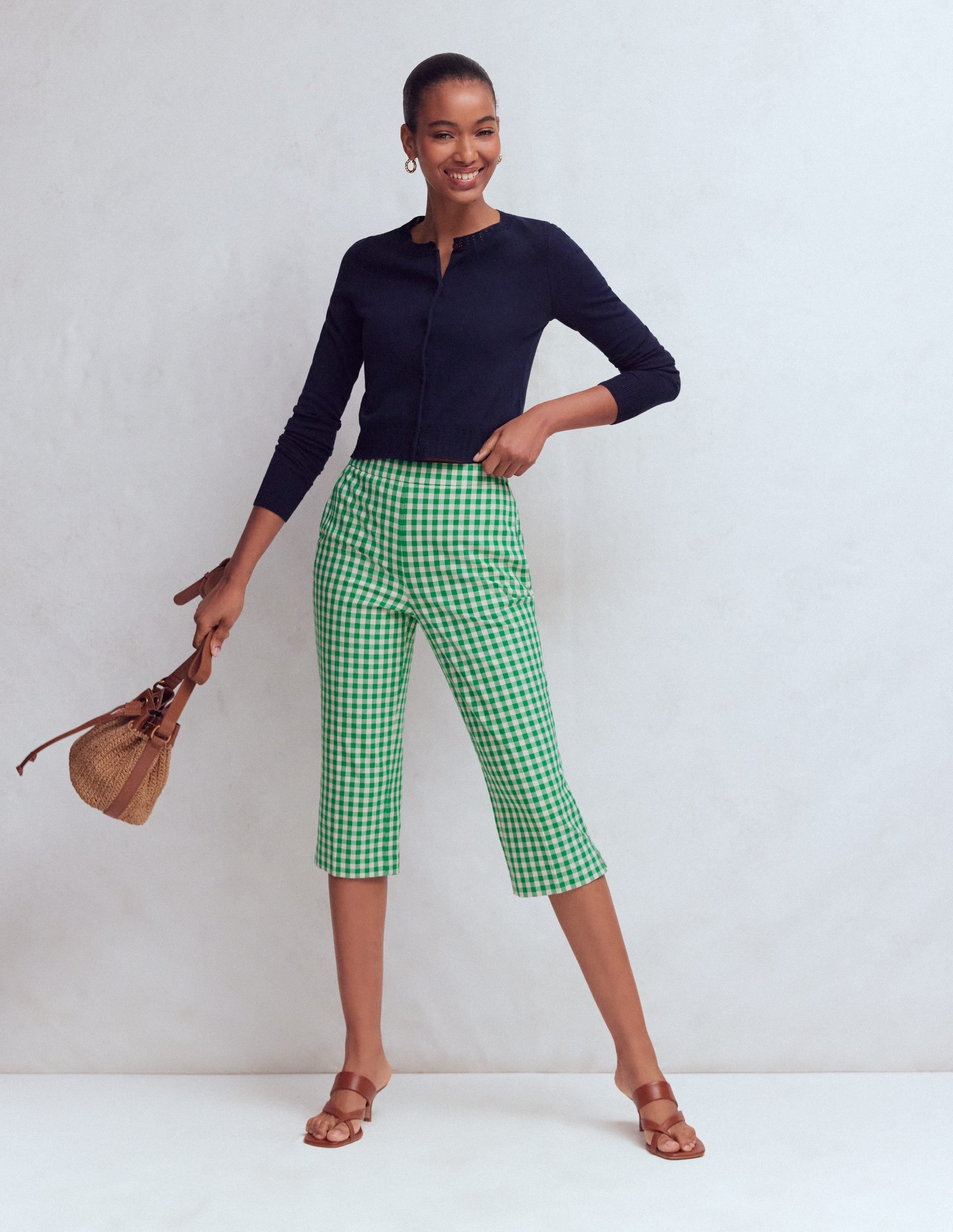 Capri Trousers-Rich Emerald, Gingham - Image 1