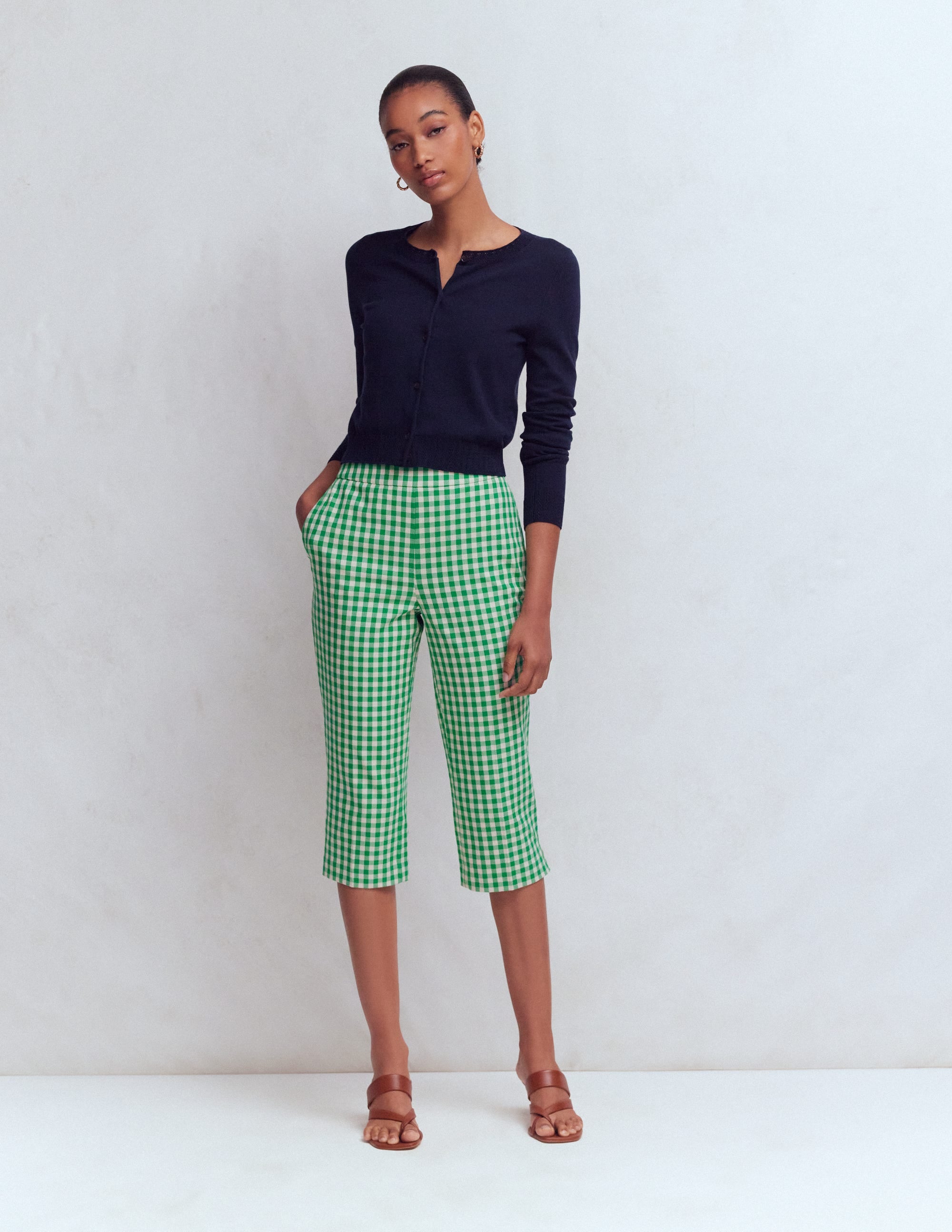 Capri Trousers-Rich Emerald, Gingham - Image 4