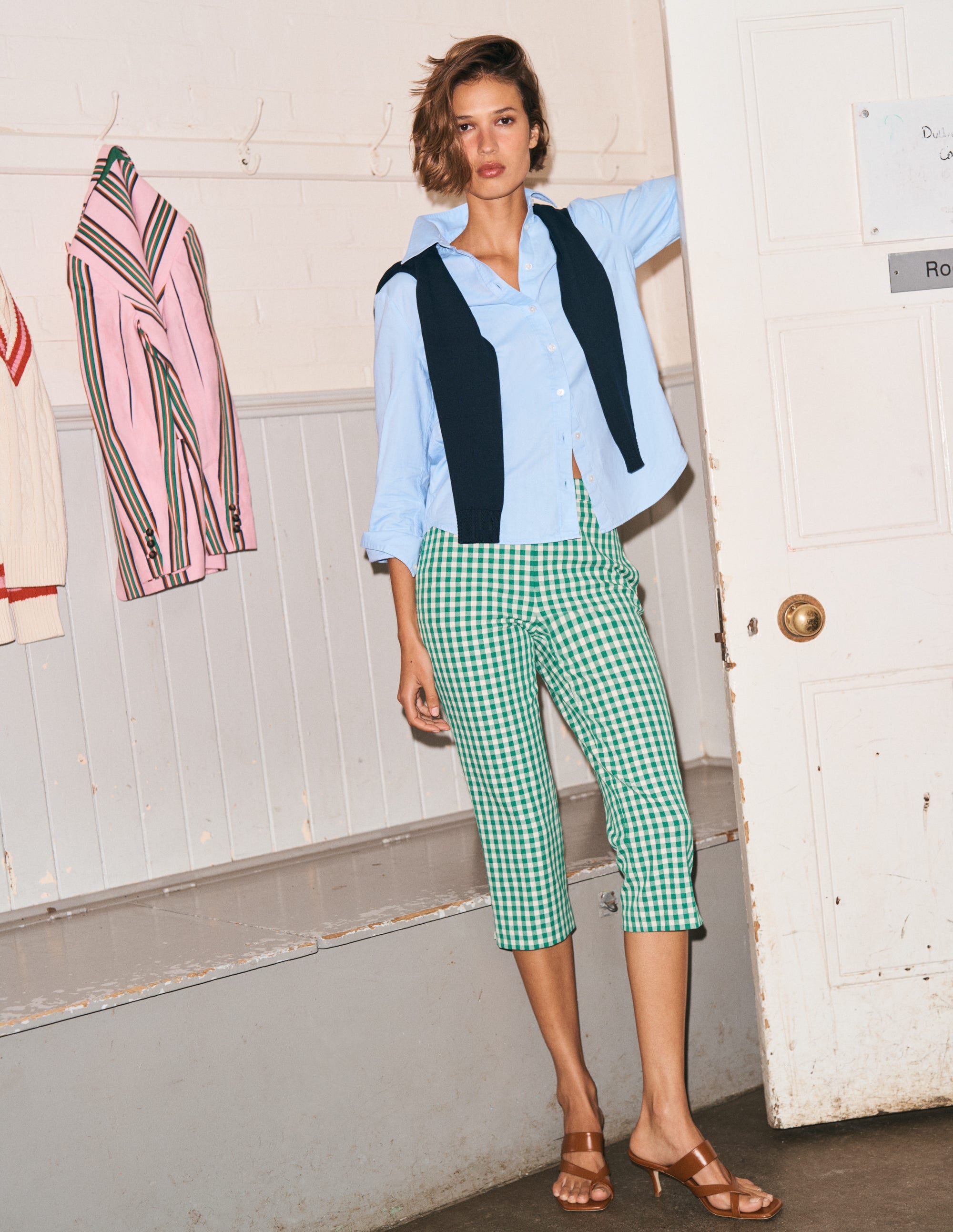 Capri Trousers-Rich Emerald, Gingham - Image 6