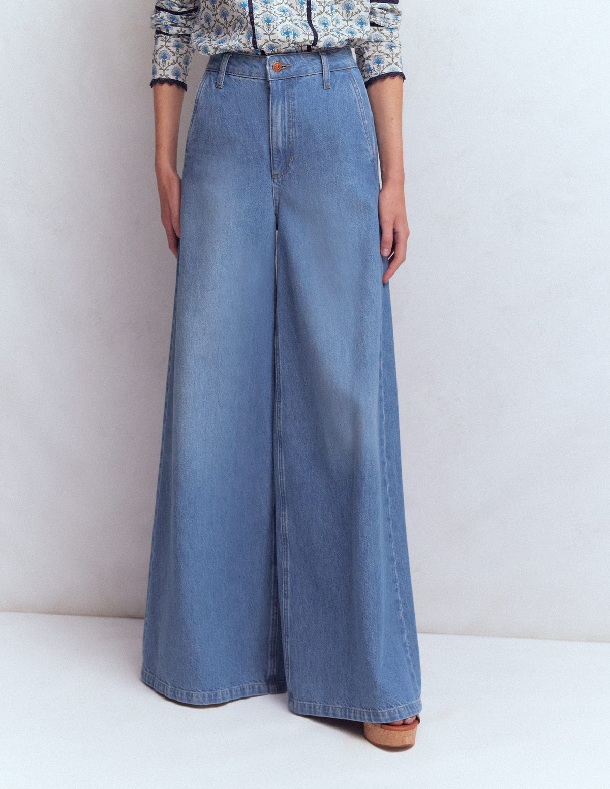 High Rise Palazzo Jeans-Light Wash - Image 4