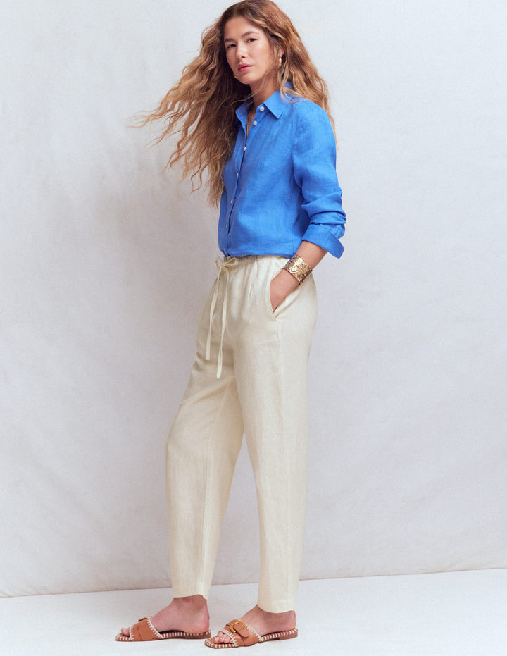 Islington Linen Crop Trousers-Ivory