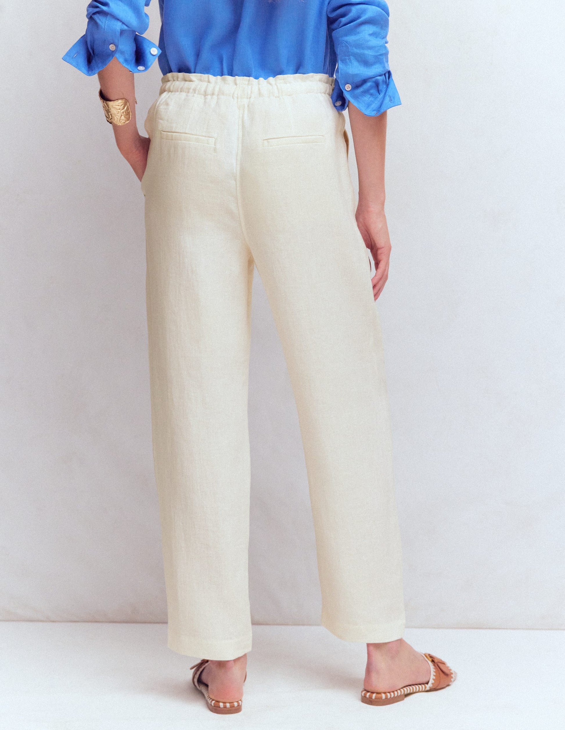 Islington Linen Crop Trousers-Ivory-3