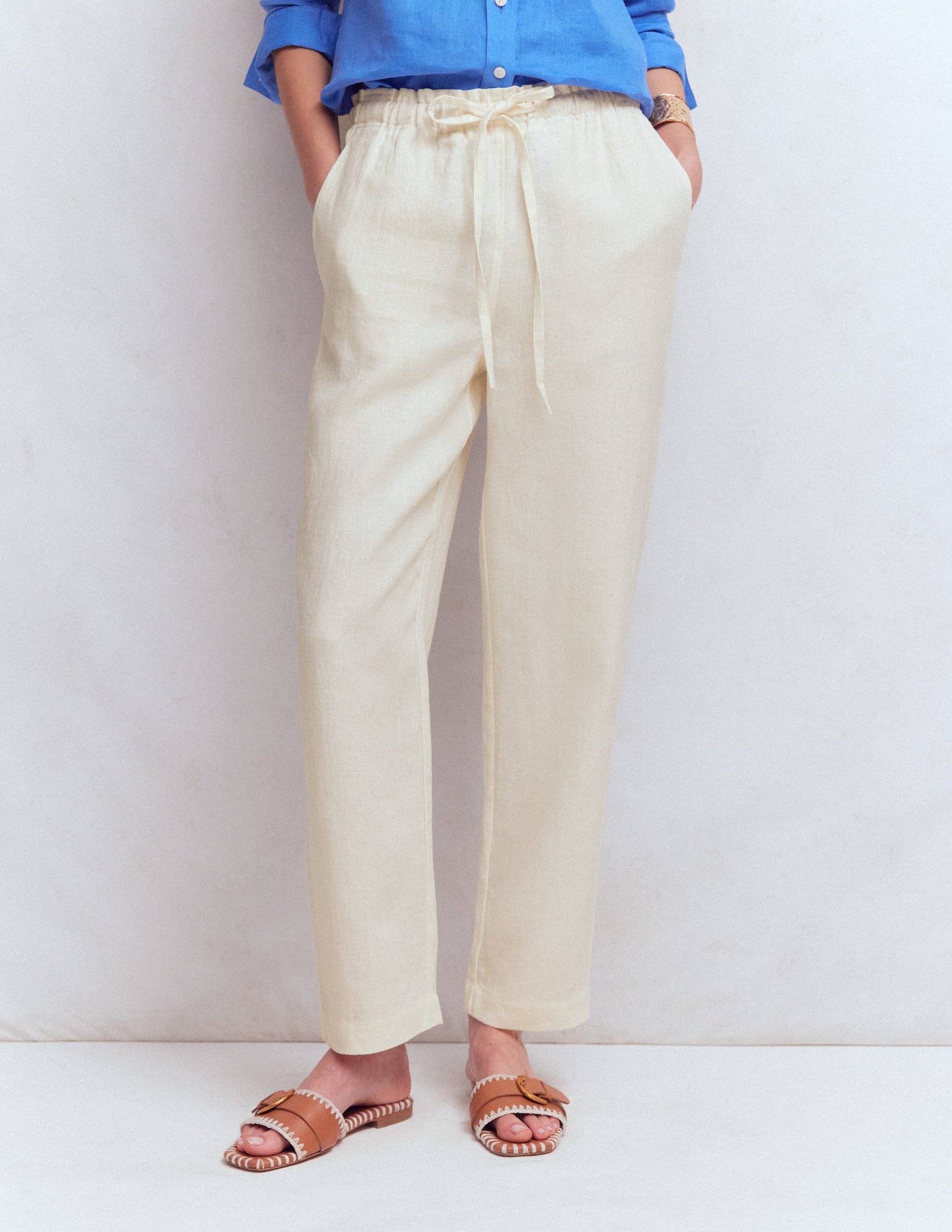 Islington Linen Crop Trousers-Ivory-4