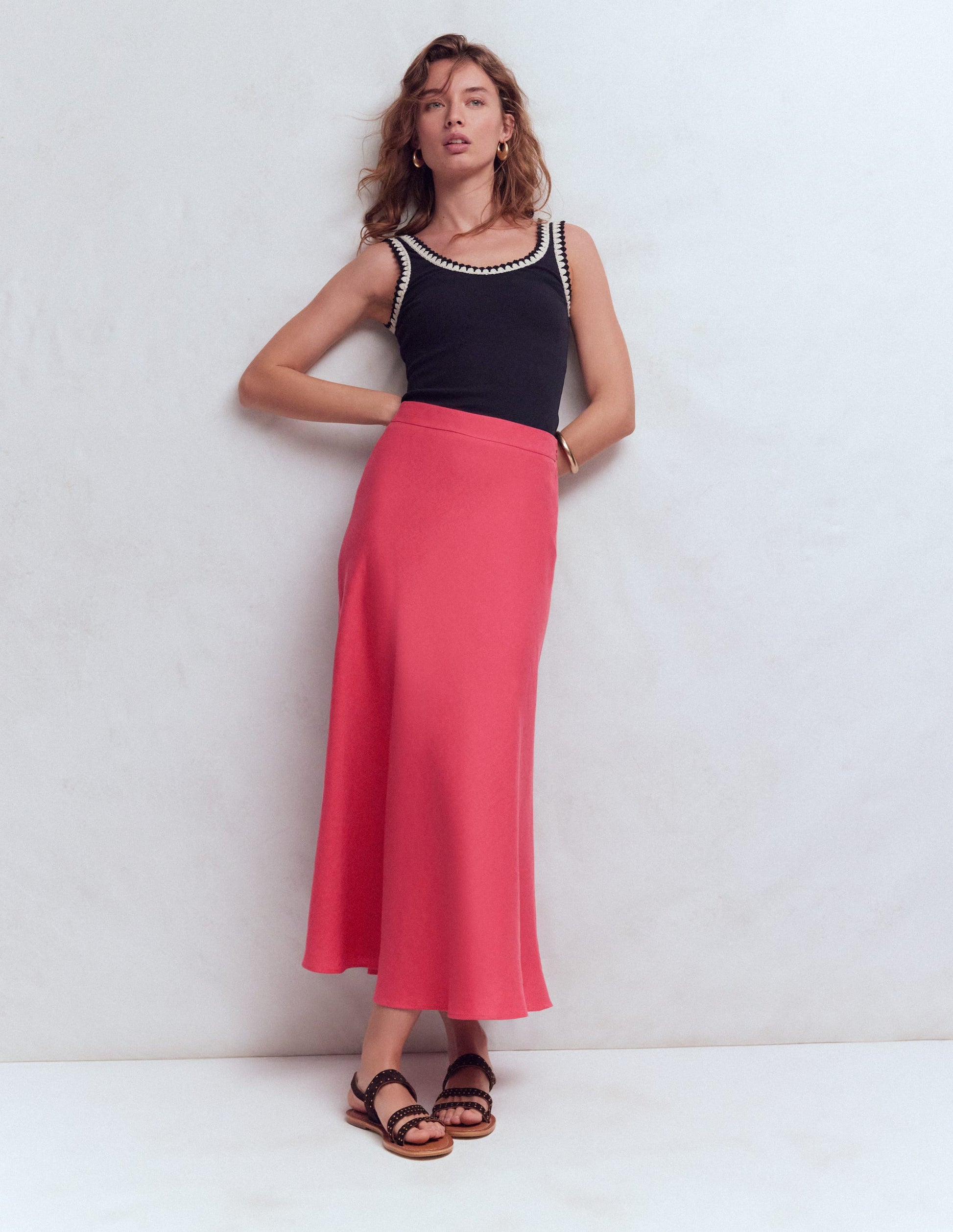 Bias Cut Linen Slip Skirt-Cherry Blush-1