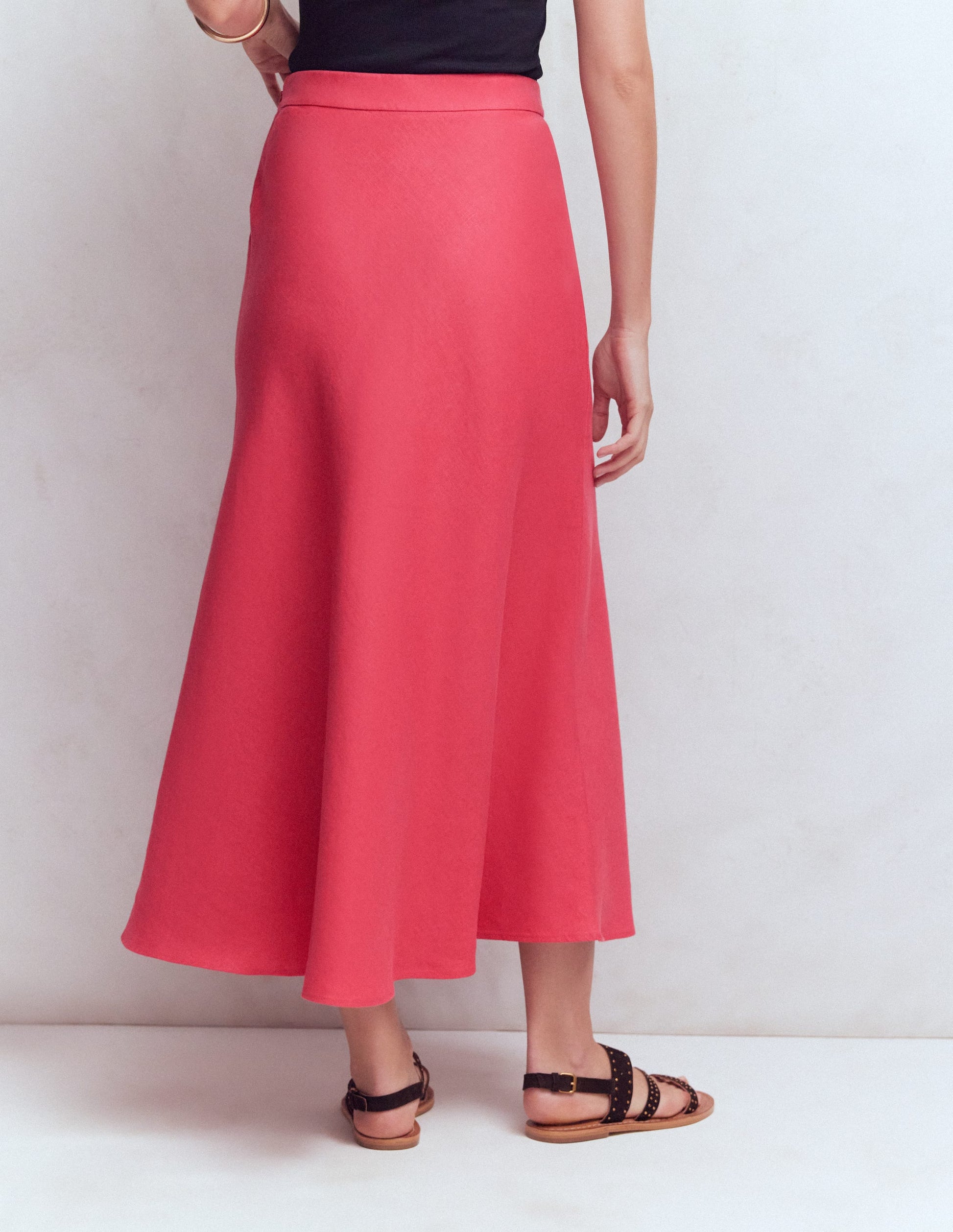 Bias Cut Linen Slip Skirt-Cherry Blush-3