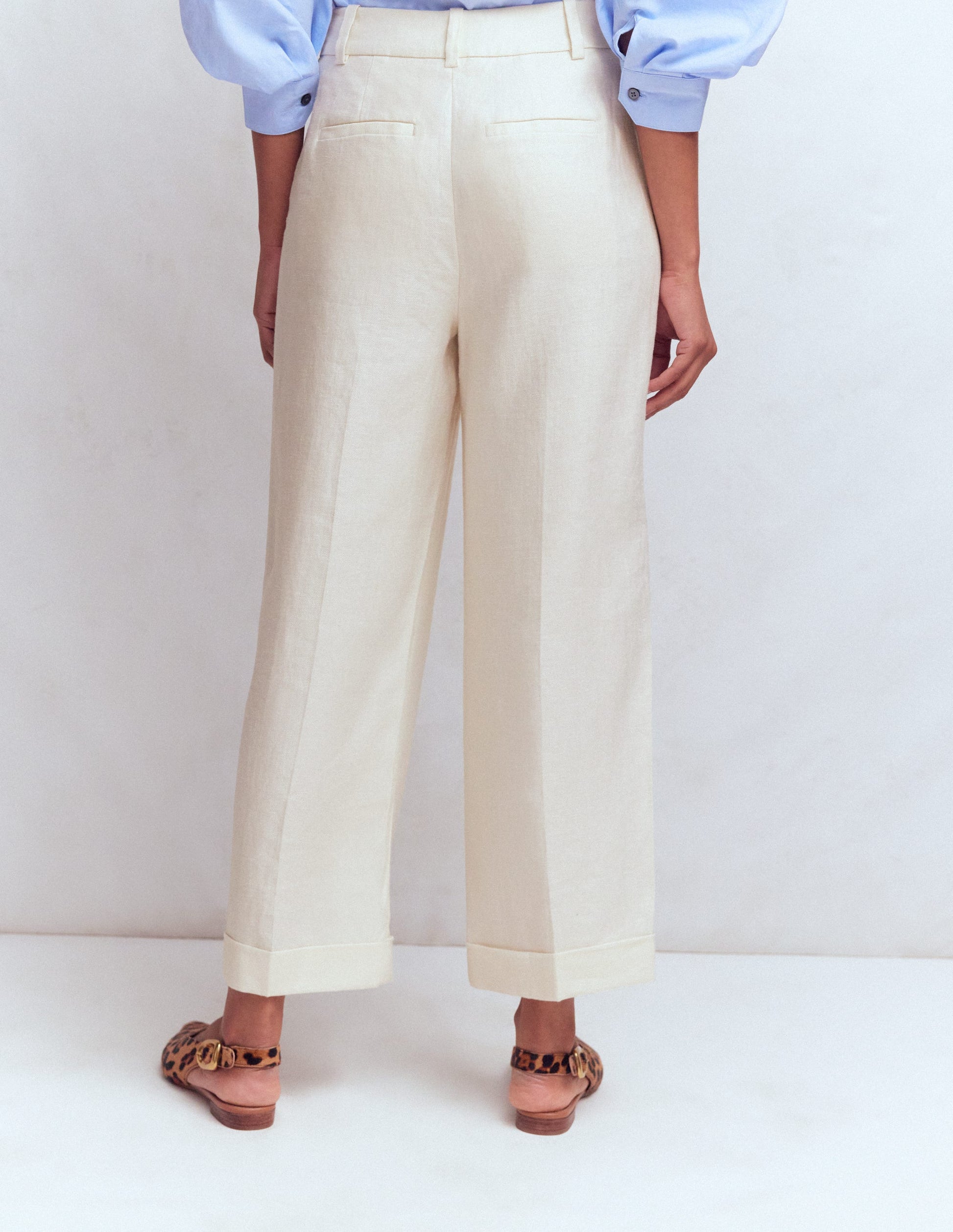 Chiswick Crop Linen Trousers-Ivory-3