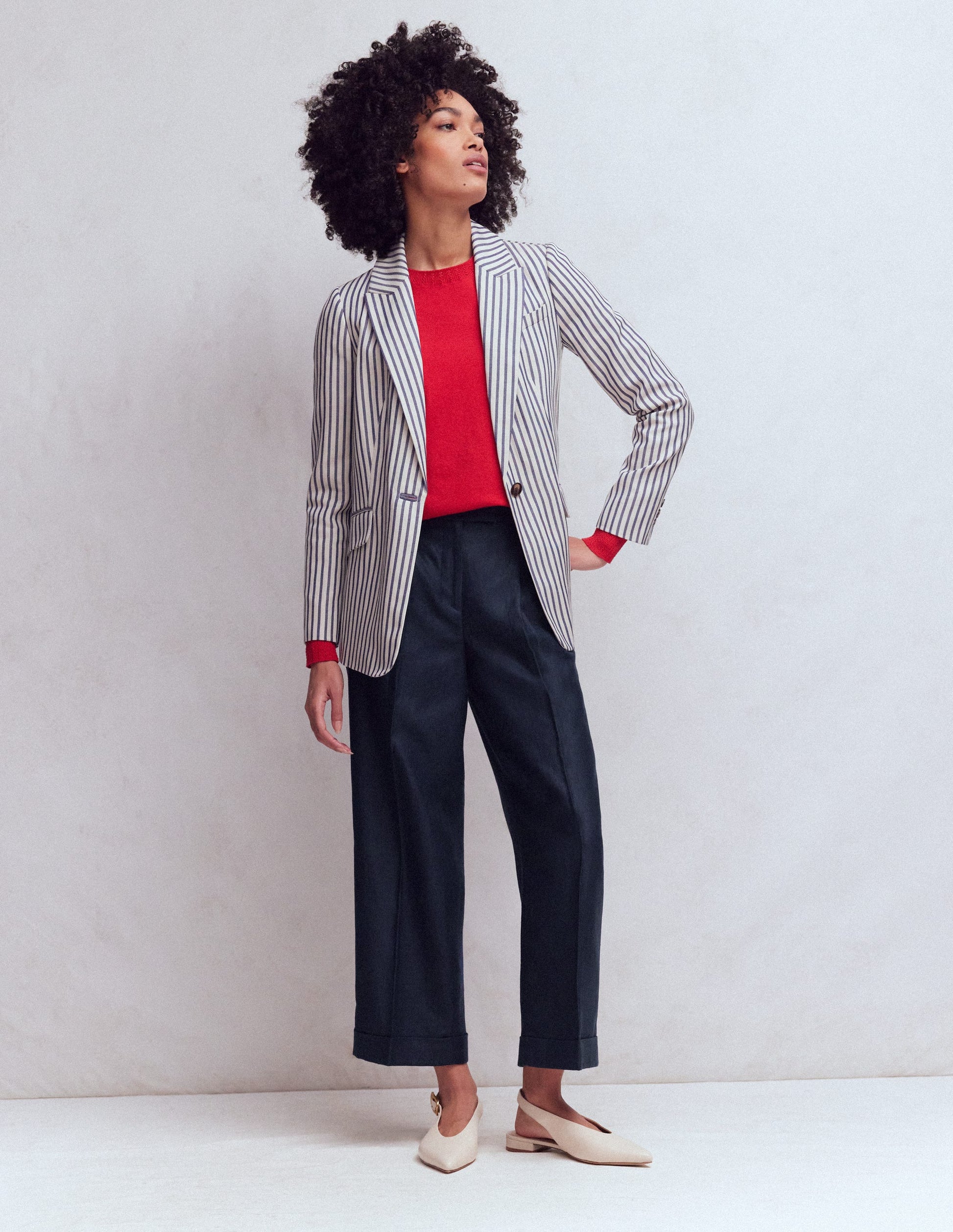 Chiswick Crop Linen Trousers-Navy-1