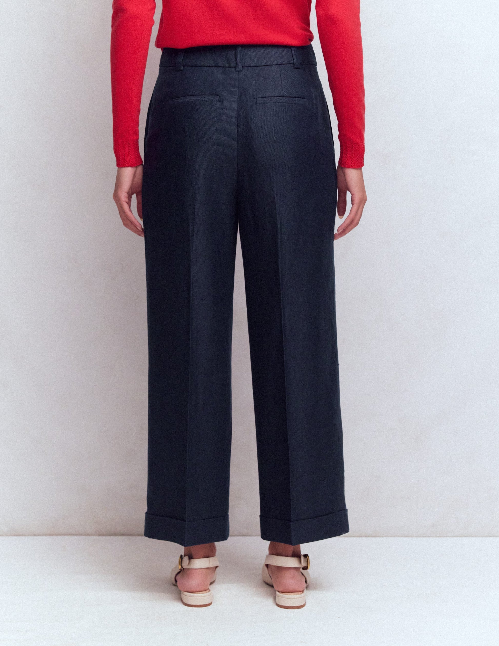 Chiswick Crop Linen Trousers-Navy-3