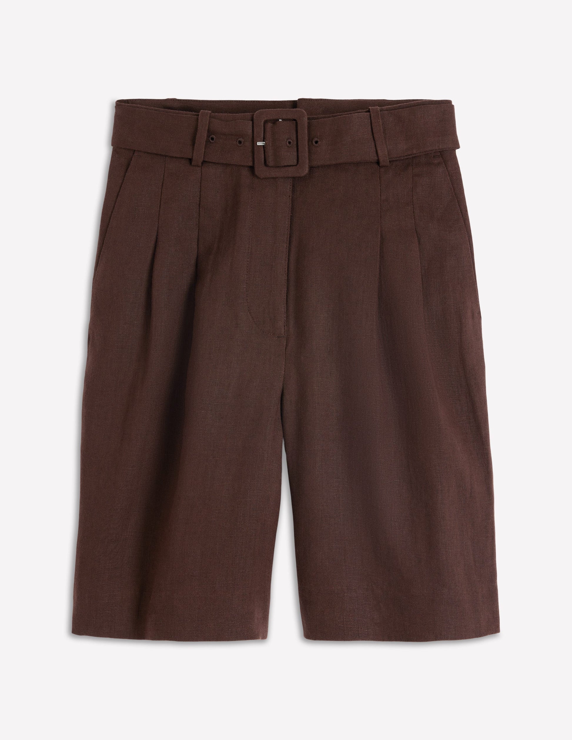 Chelsea Belted Linen Shorts-Bitter Chocolate-7