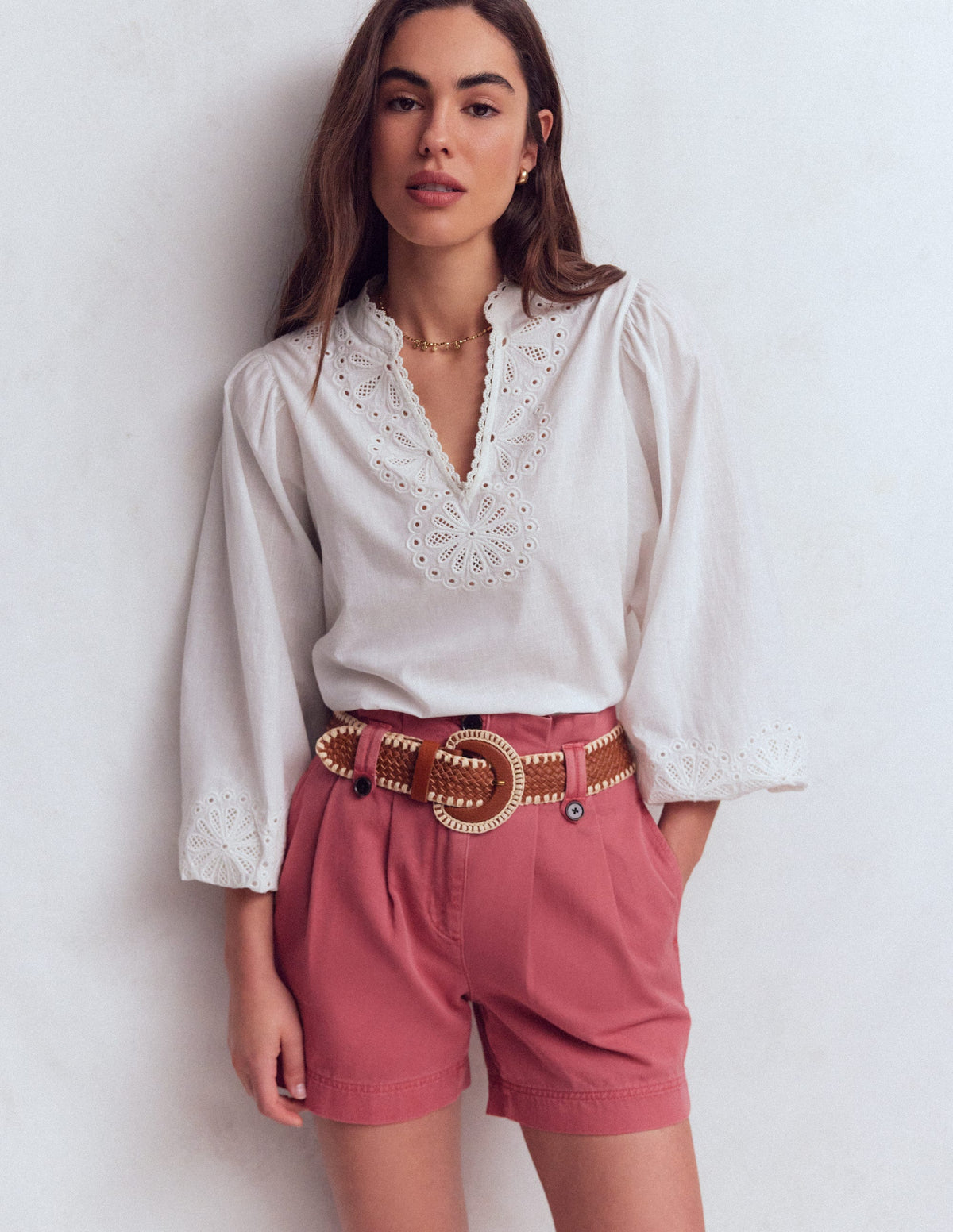 Paperbag Linen Belted Shorts-Cherry Blush - Image 1