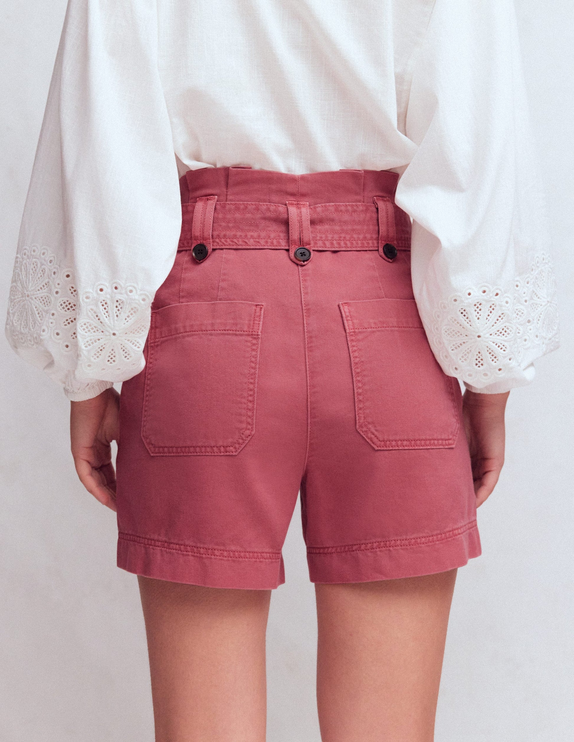 Paperbag Linen Belted Shorts-Rosewood Pink-3