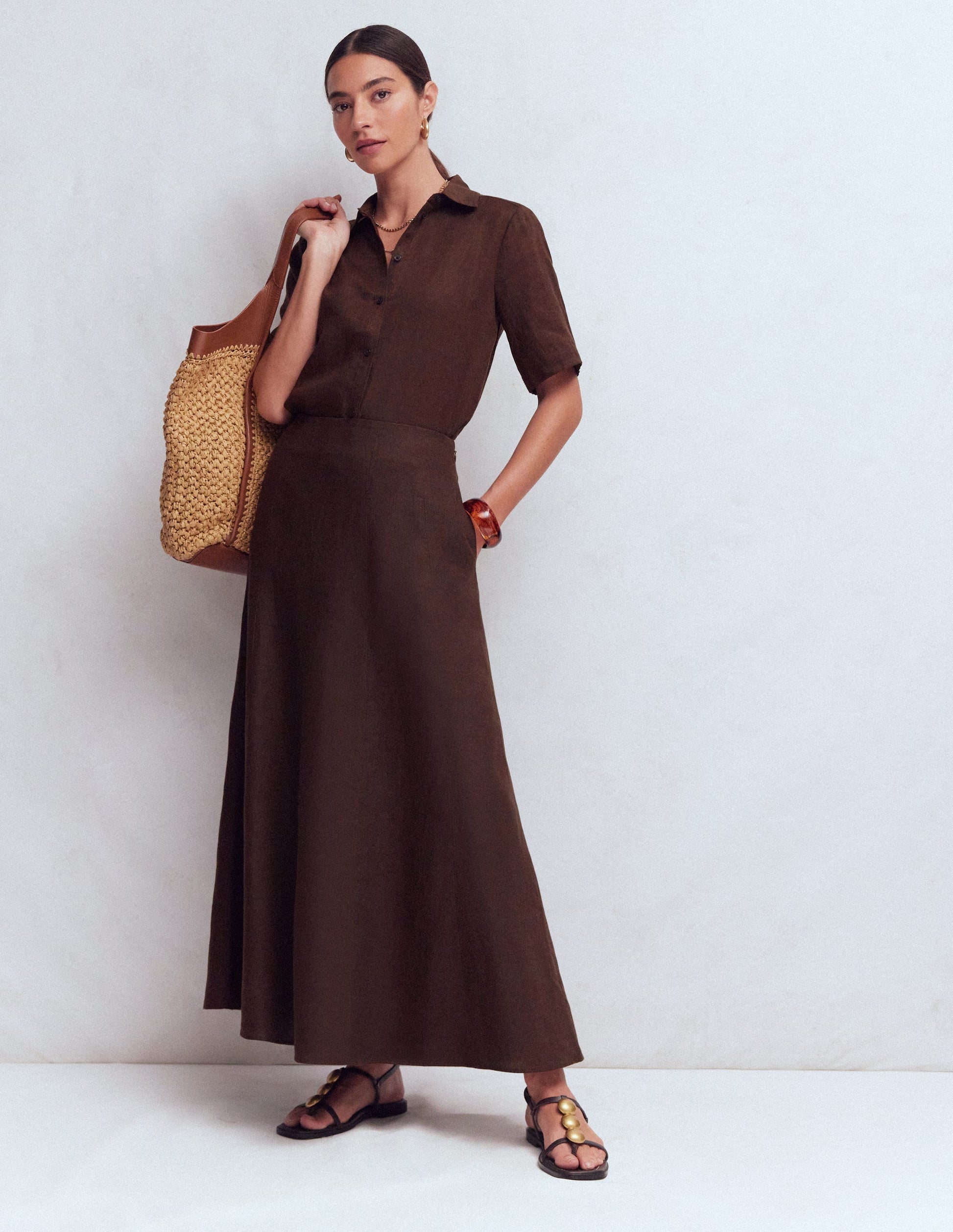 Miriam Linen Maxi Skirt-Espresso-2