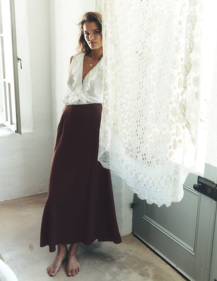 Miriam Linen Maxi Skirt-Espresso