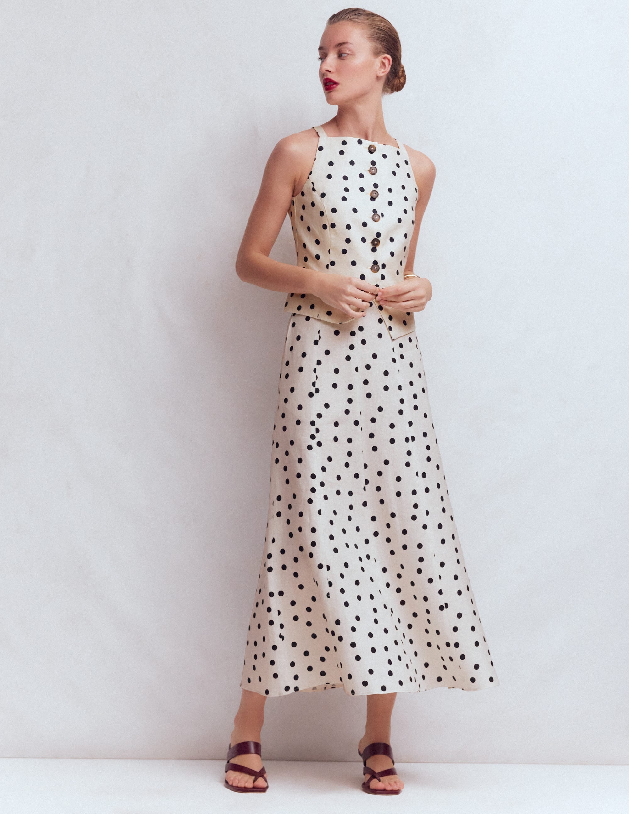 Miriam Linen Maxi Skirt-Ivory, Painted Dot - Image 1