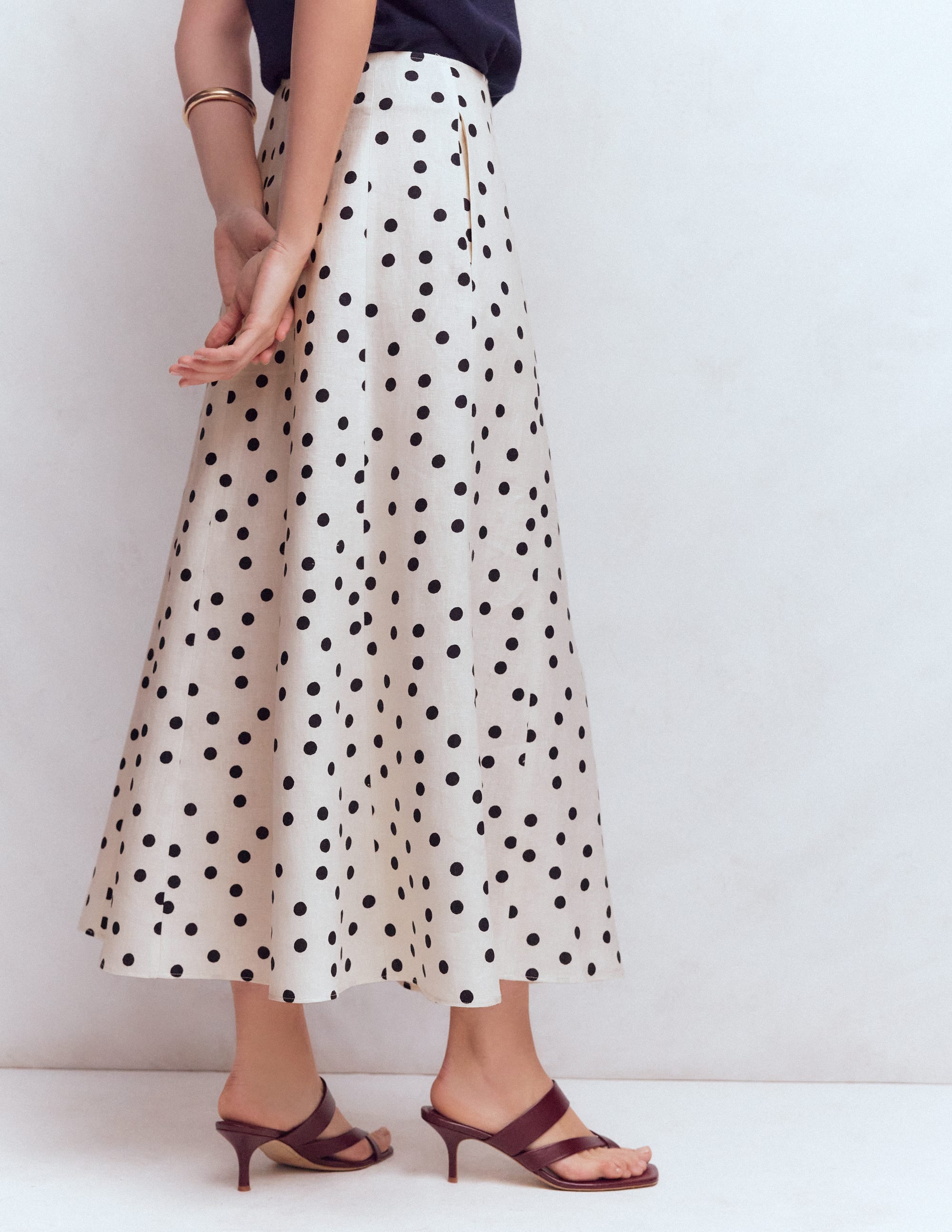 Miriam Linen Maxi Skirt-Ivory, Painted Dot - Image 2
