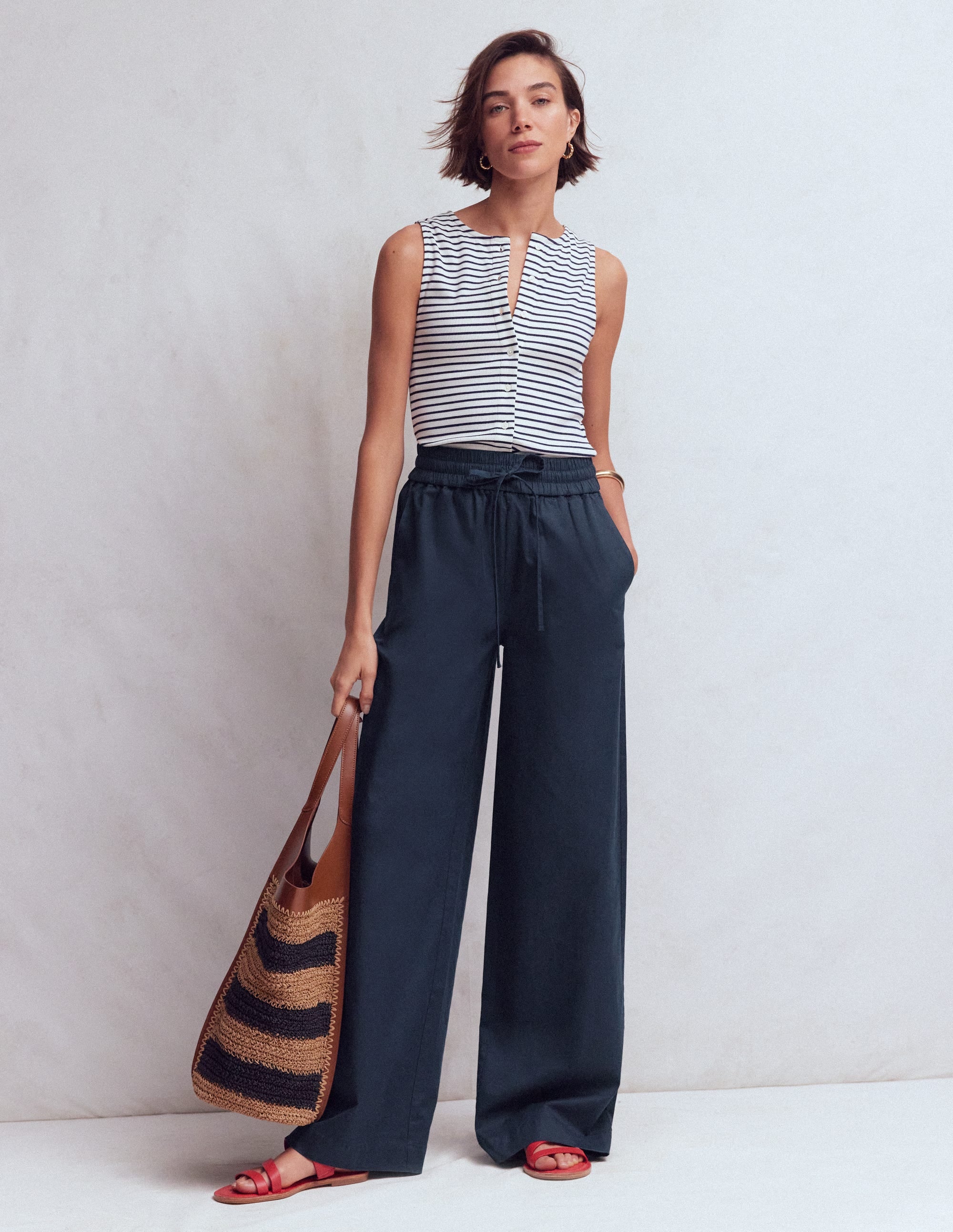 Greenwich Tie Waist Trousers-Navy - Image 1