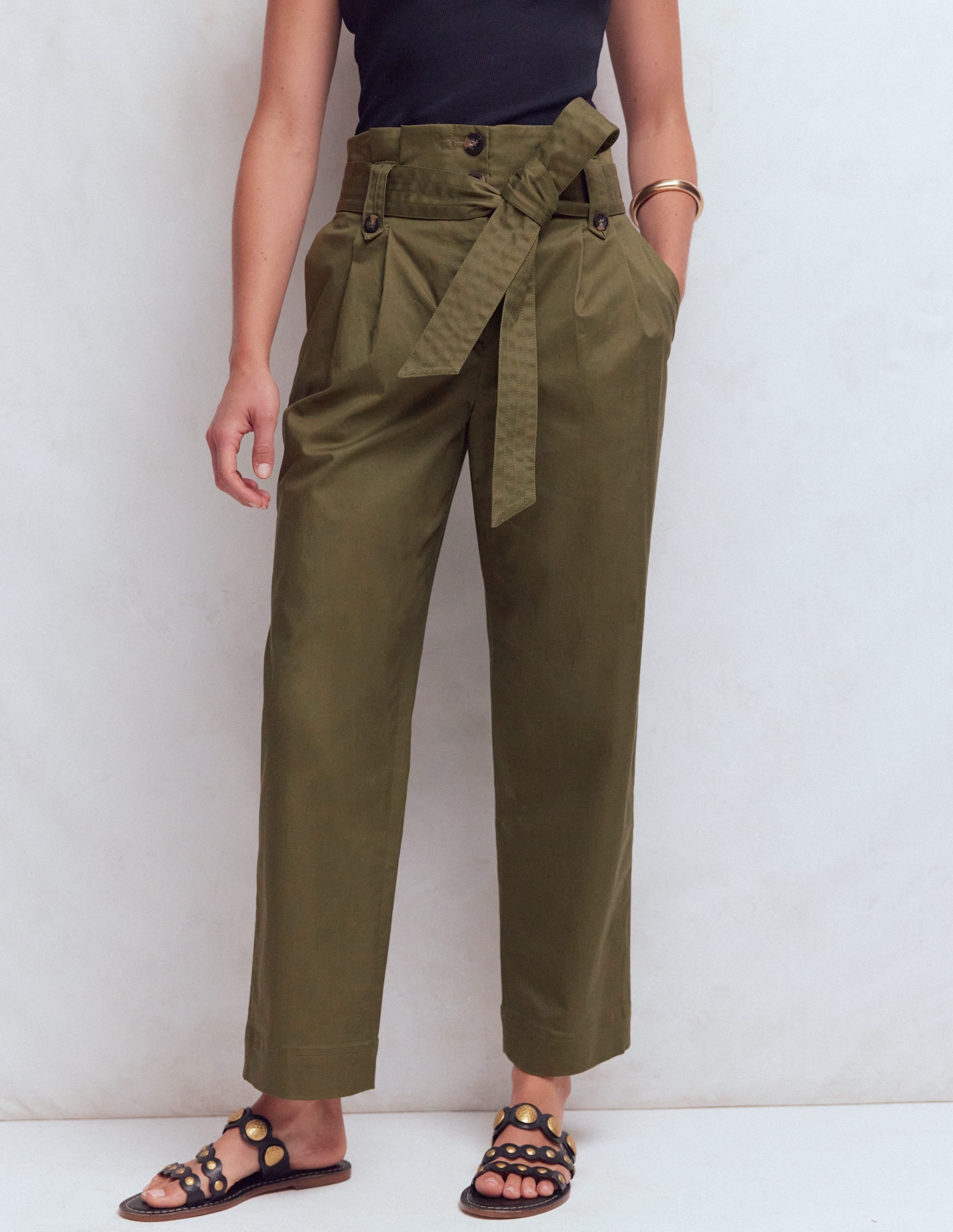 Paperbag Waist Trousers-Woodland Green - Image 4
