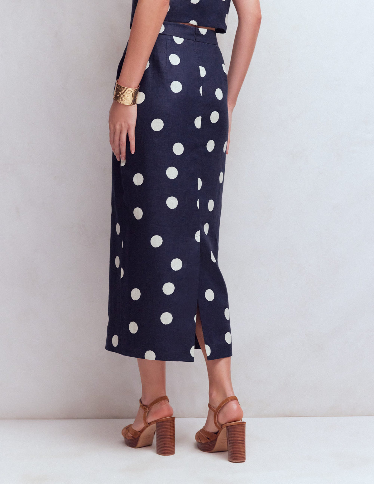 Longline Column Skirt-French Navy, Ivory Spot - Image 3