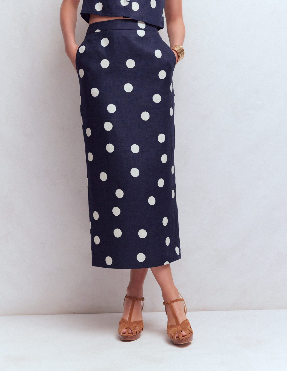 Longline Column Skirt-French Navy, Ivory Spot - Image 4