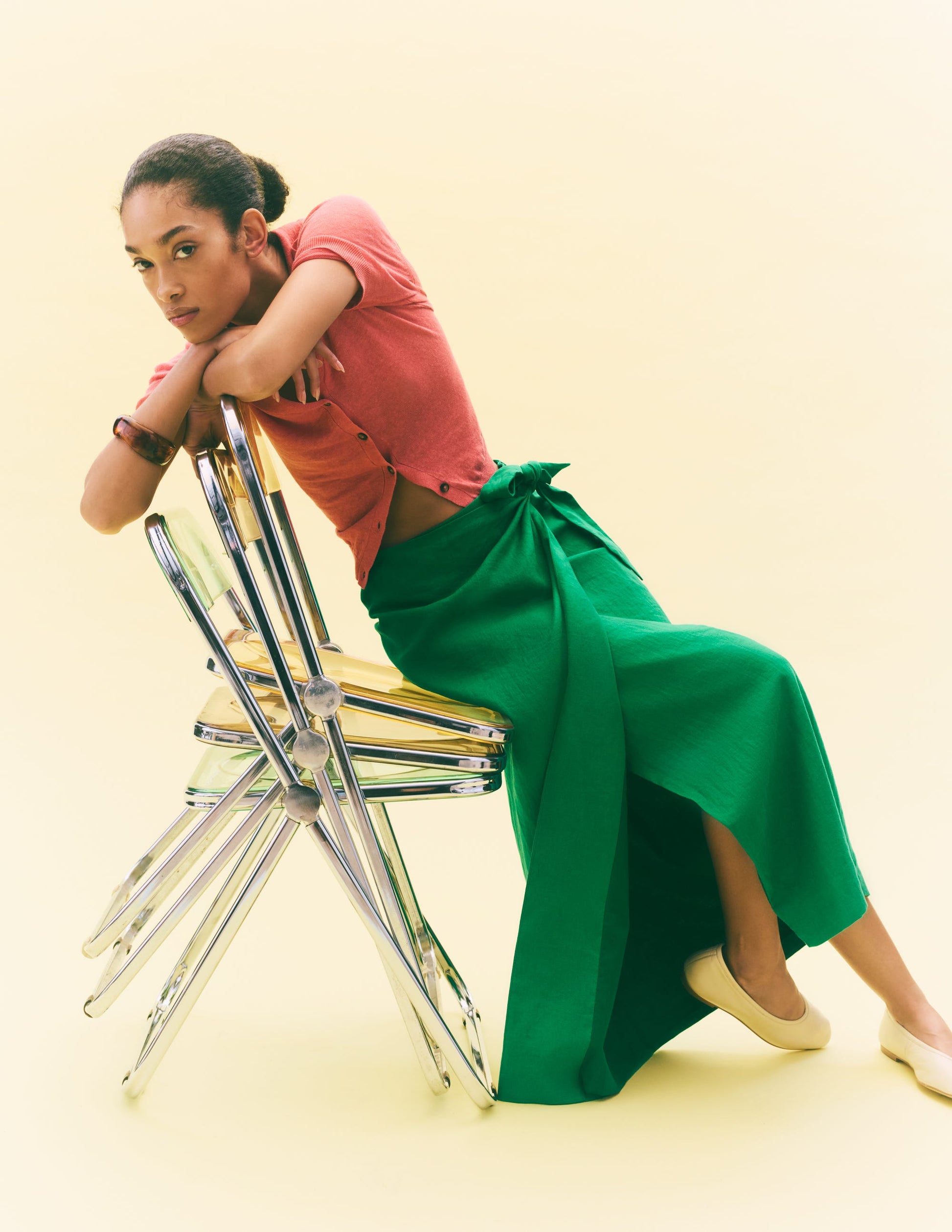 Dimitra Linen Column Skirt-Rich Emerald-1